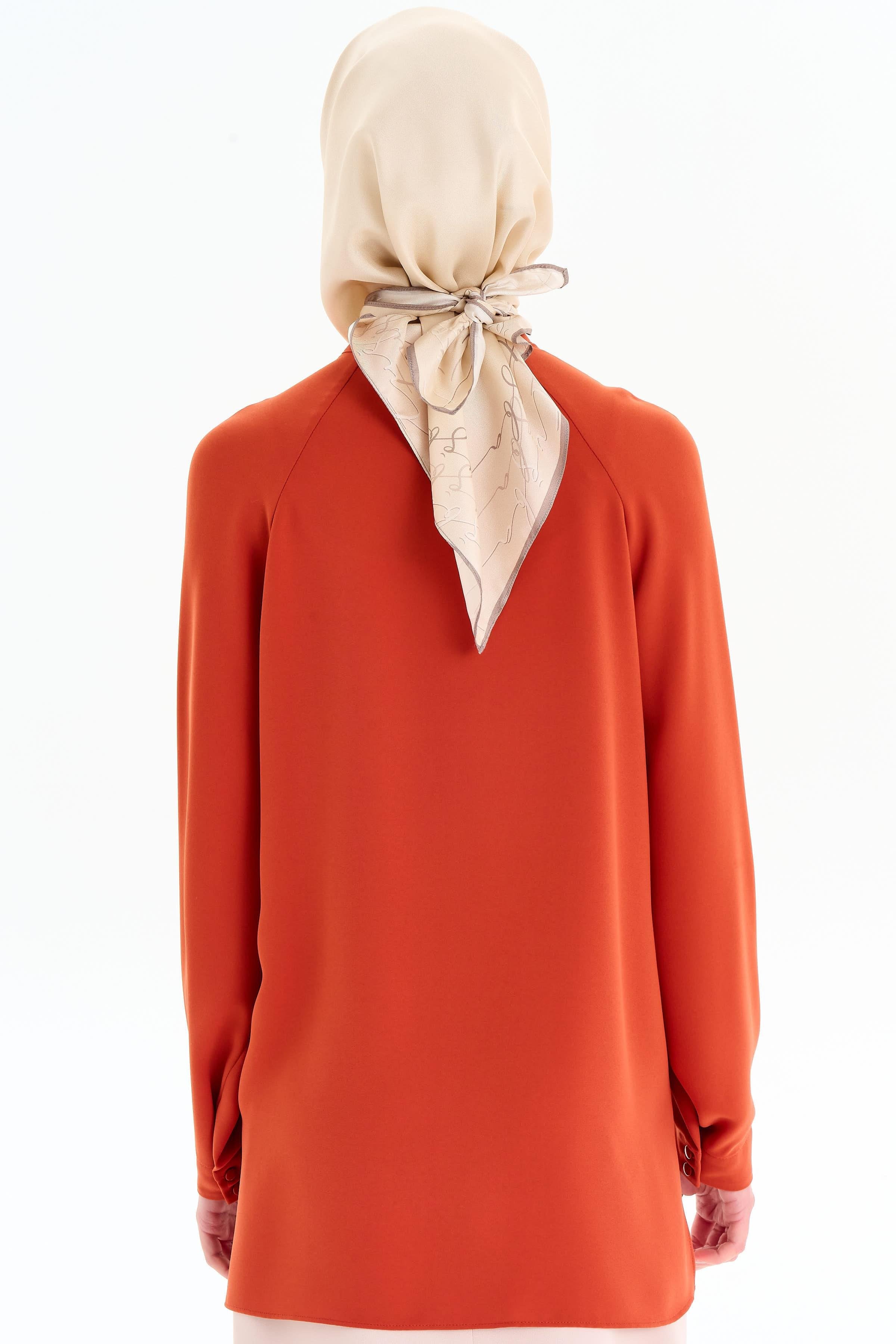 Kolu Pile Detaylı Bluz - Kiremit TUGBA