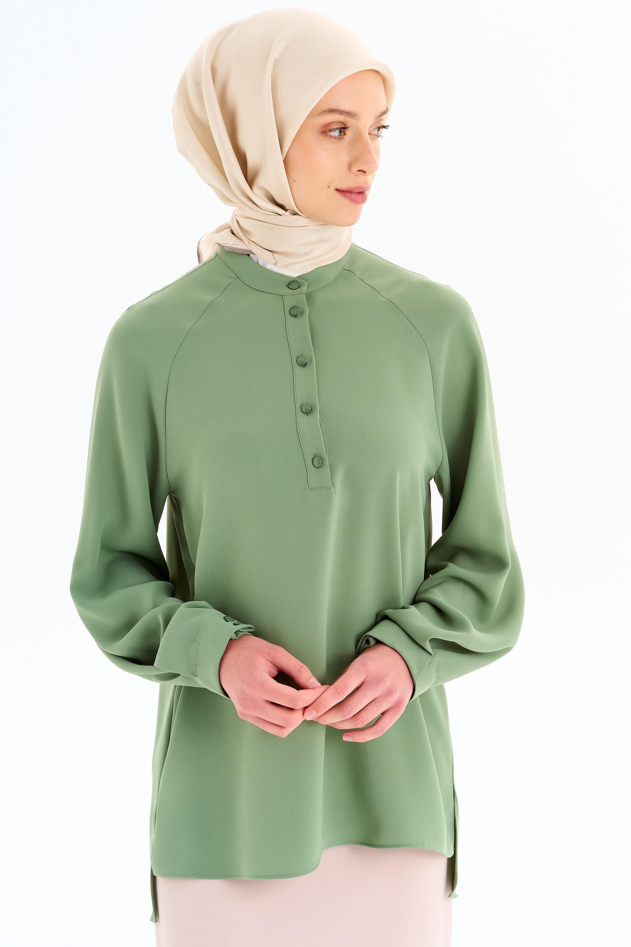 Kolu Pile Detaylı Bluz - Mint TUGBA