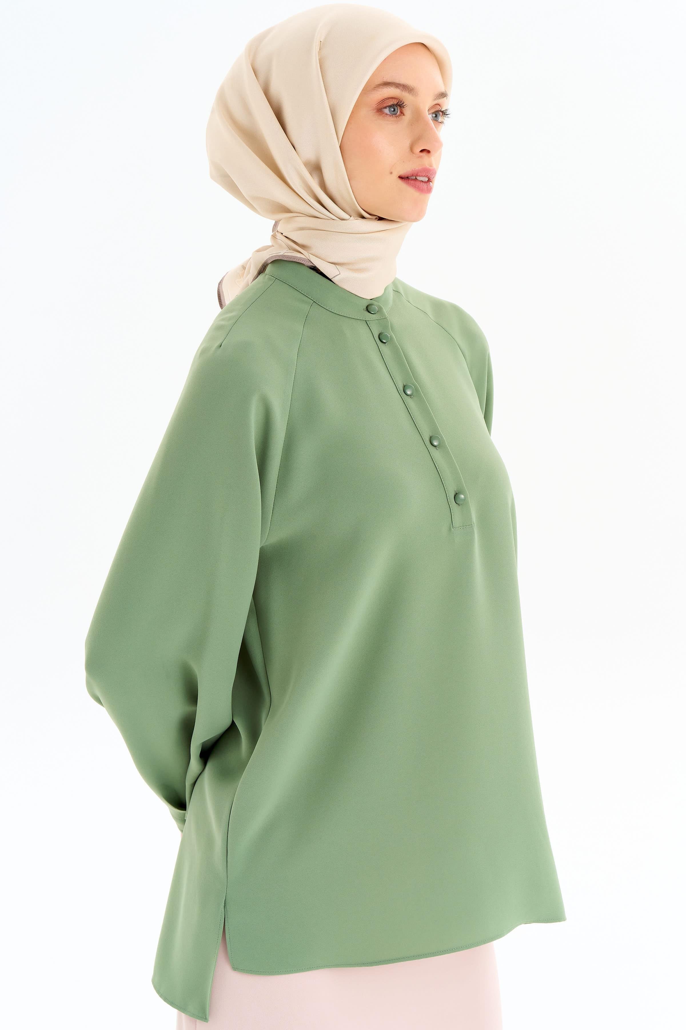 Kolu Pile Detaylı Bluz - Mint TUGBA