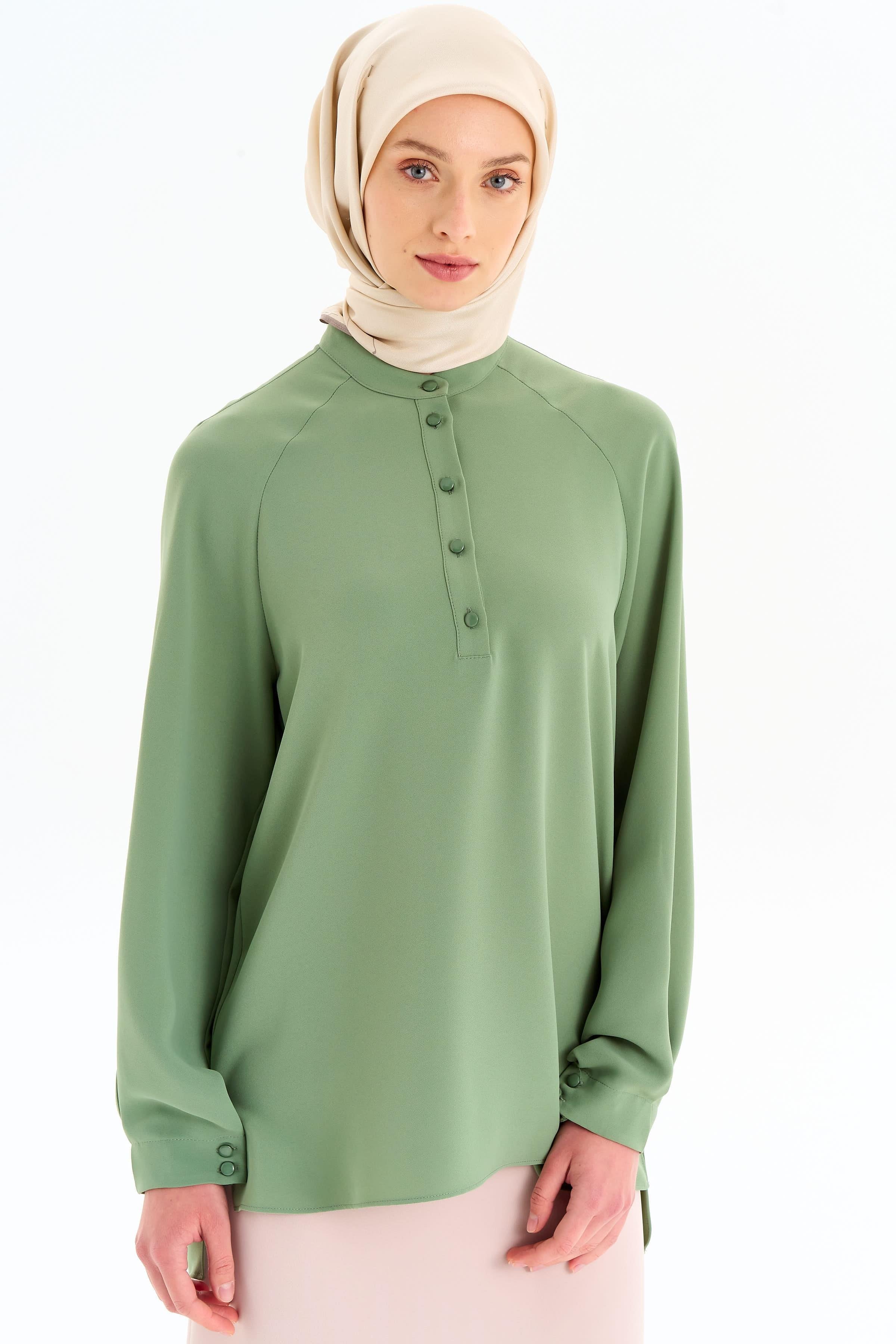 Kolu Pile Detaylı Bluz - Mint TUGBA