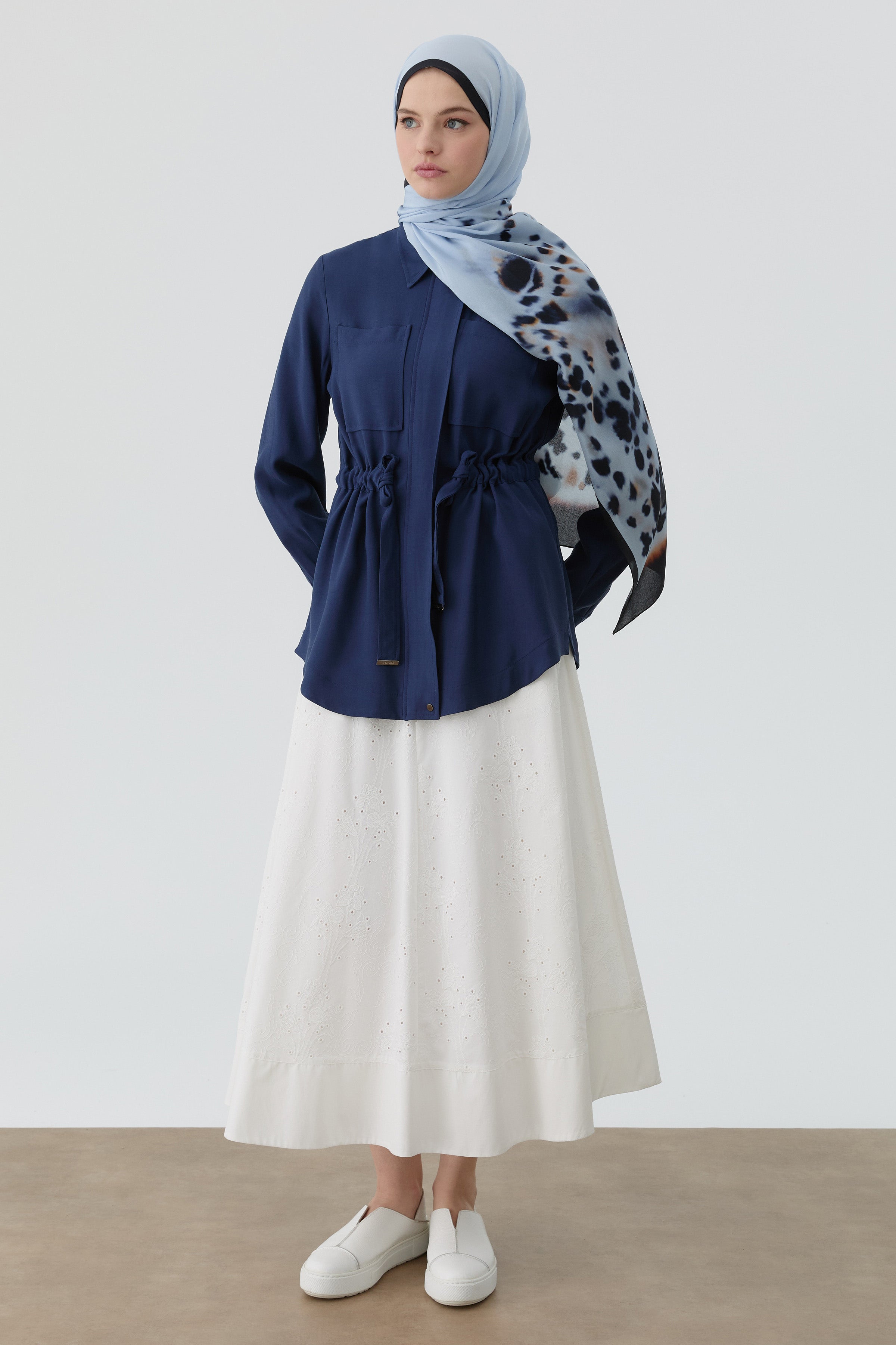 Kombinli Brode Etek - Ekru TUGBA