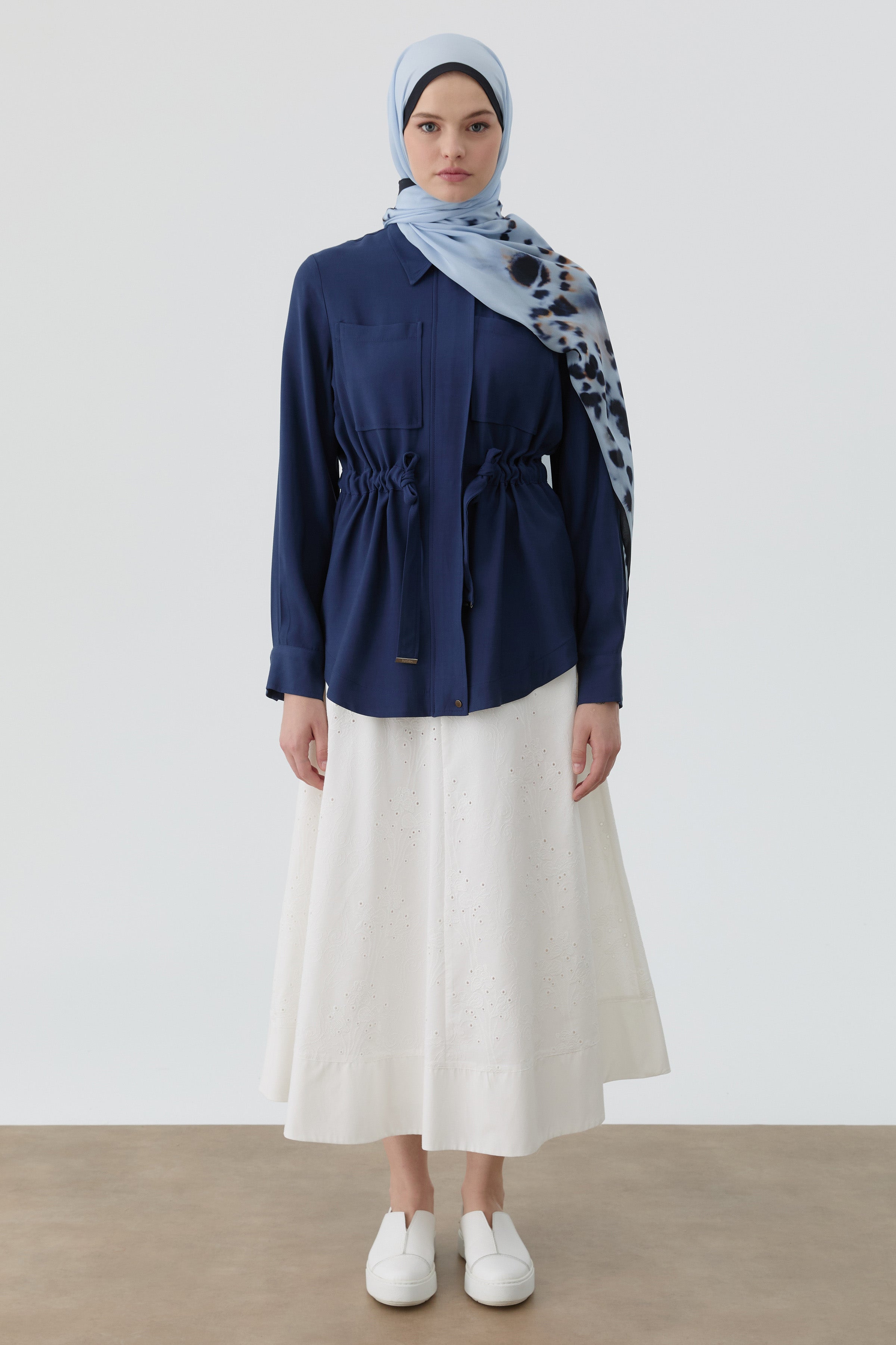 Kombinli Brode Etek - Ekru TUGBA