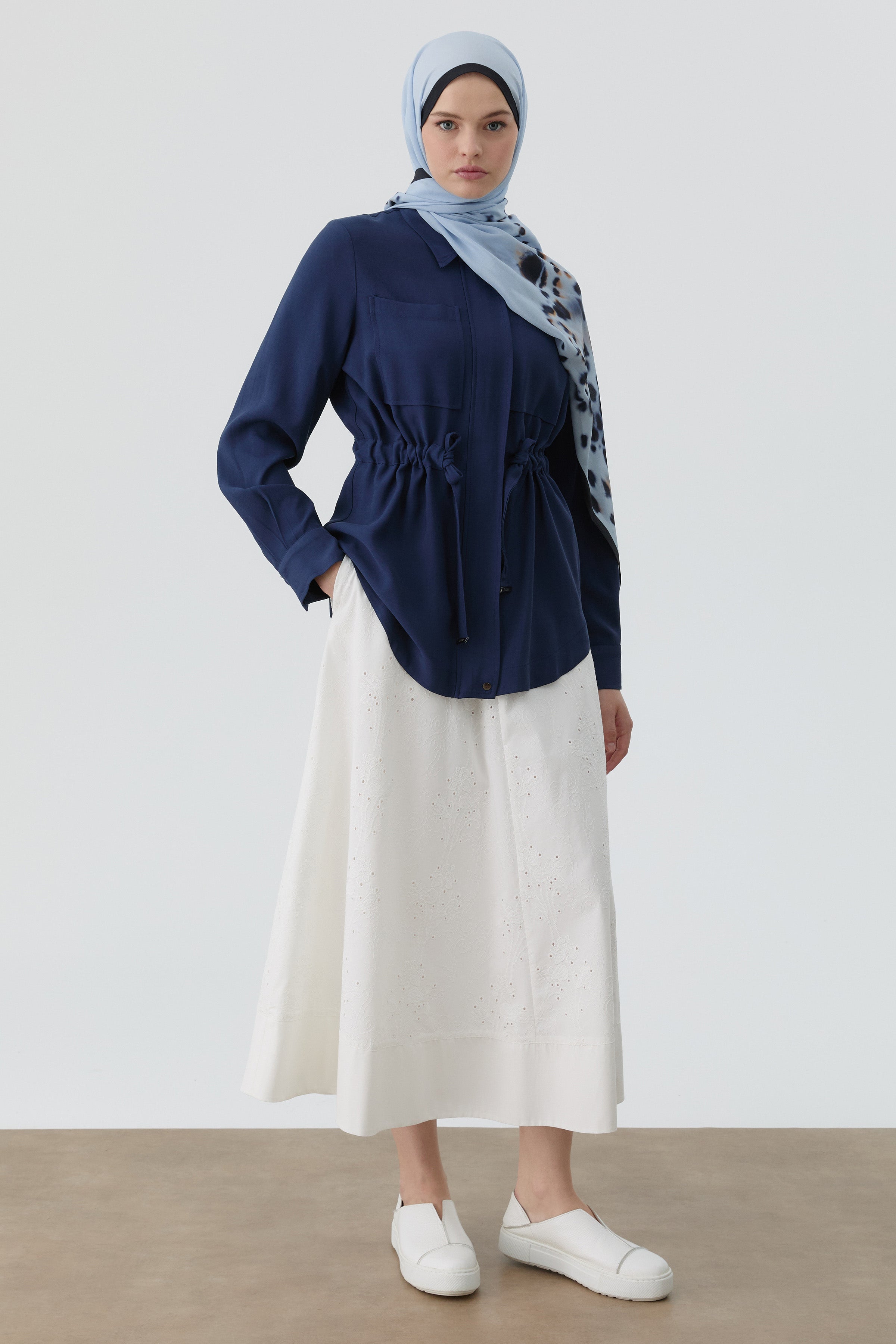 Kombinli Brode Etek - Ekru TUGBA