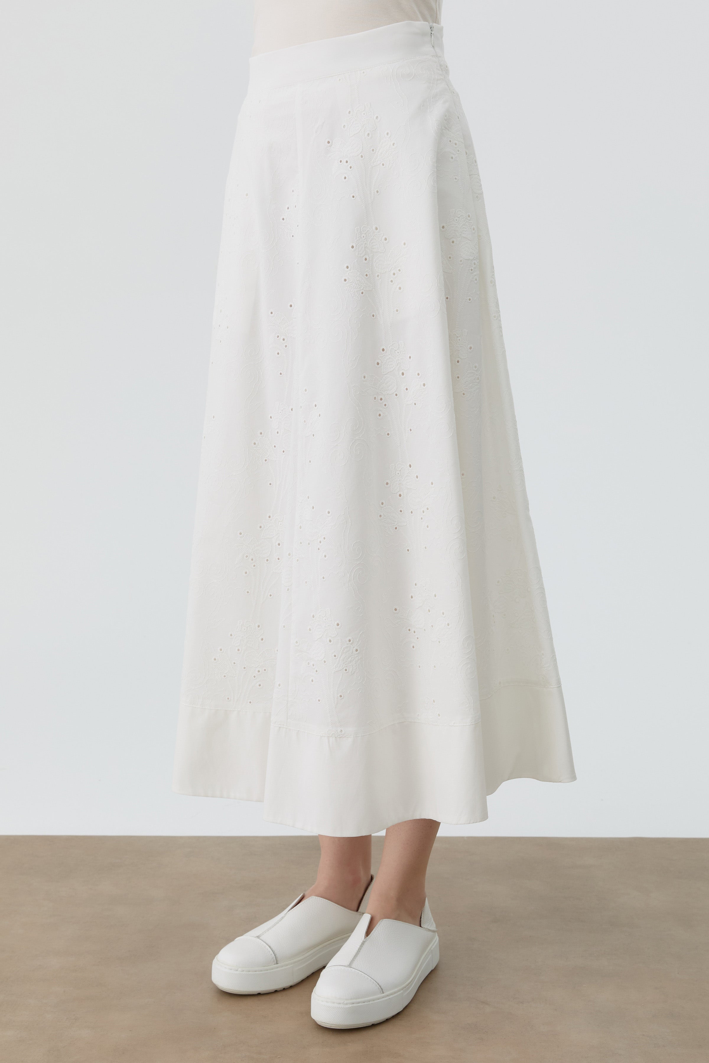 Kombinli Brode Etek - Ekru TUGBA