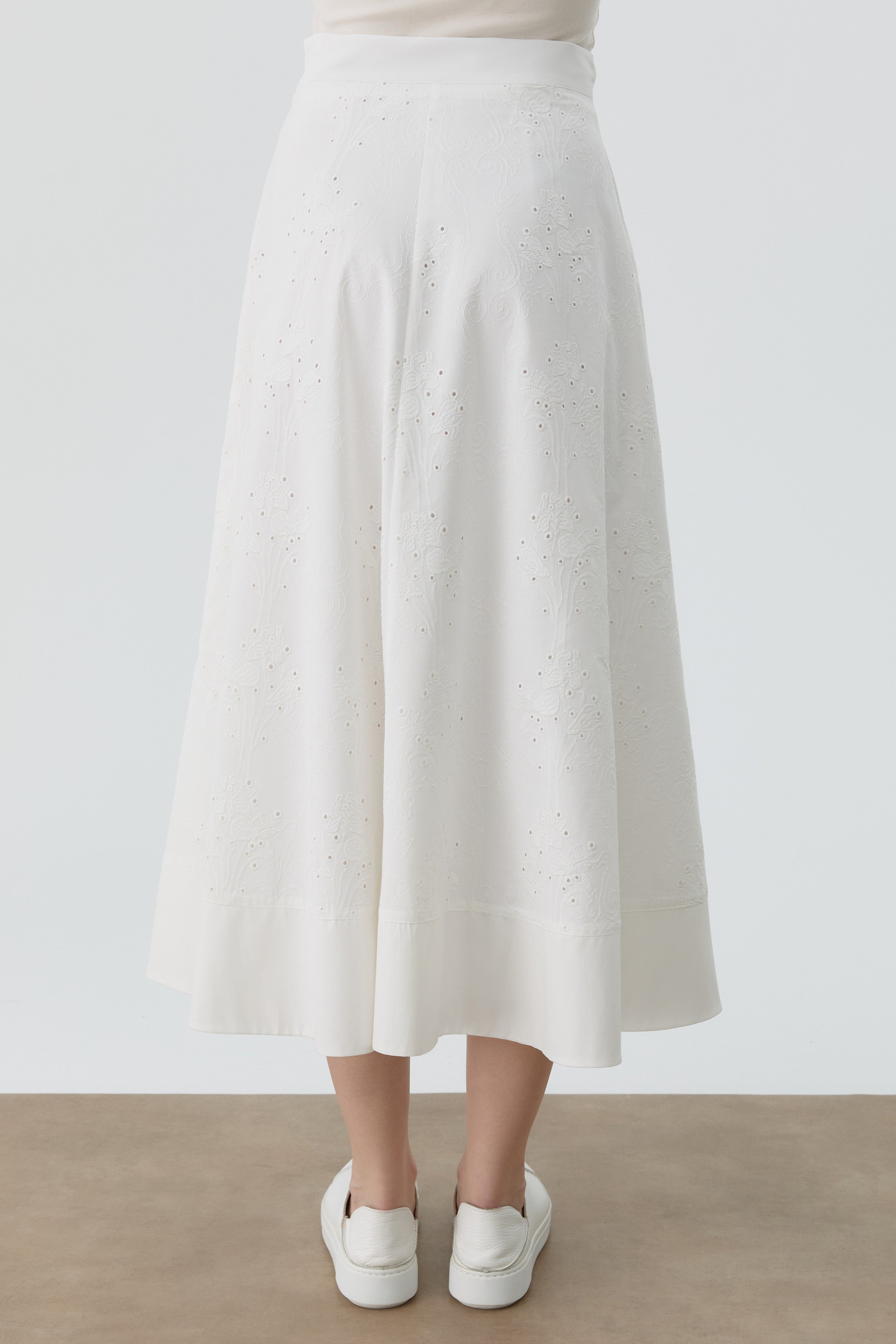 Kombinli Brode Etek - Ekru TUGBA