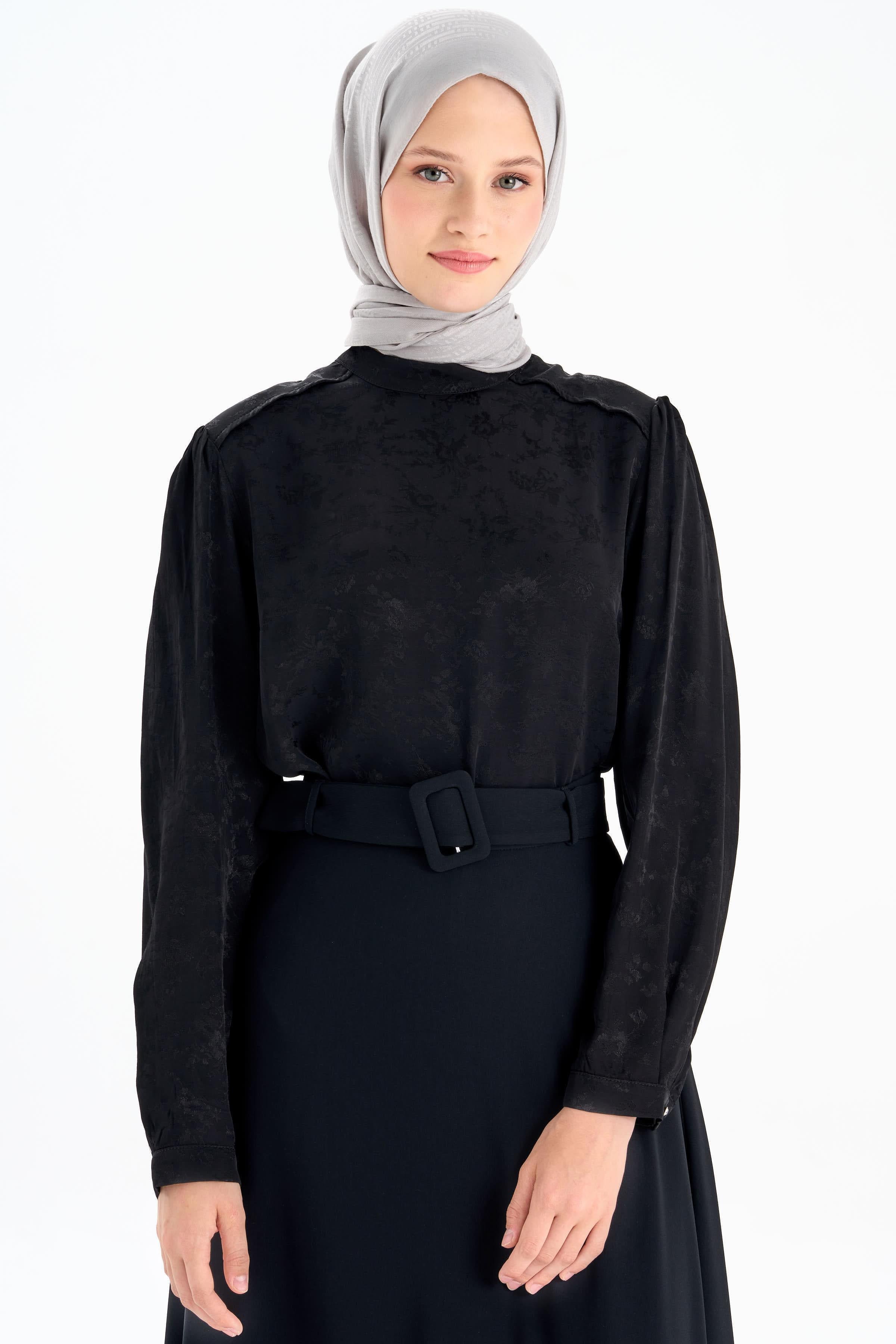 Kravat Detaylı Bluz - Siyah TUGBA