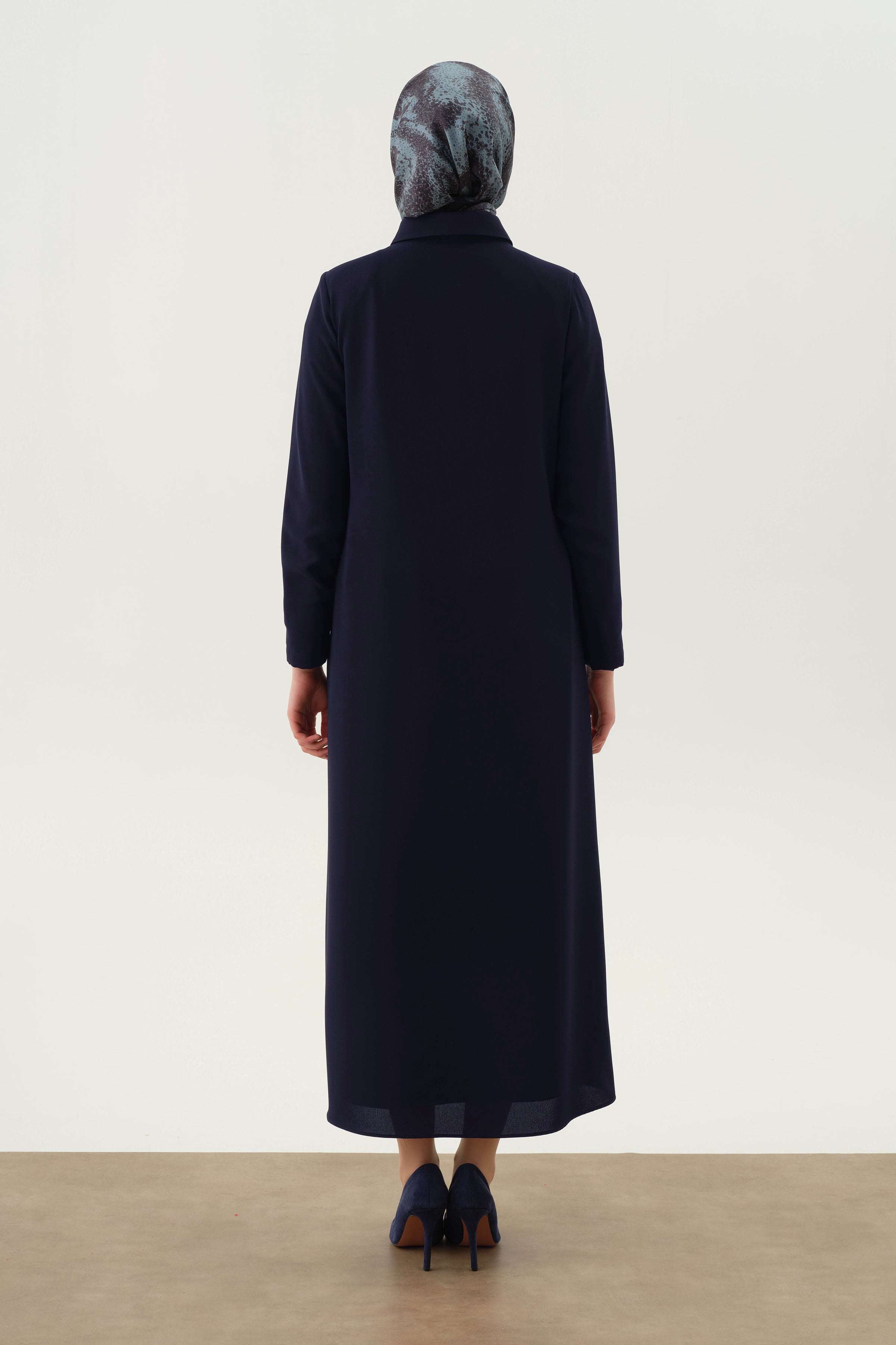 Kravat Yaka Piliseli Pardesü - Lacivert TUGBA