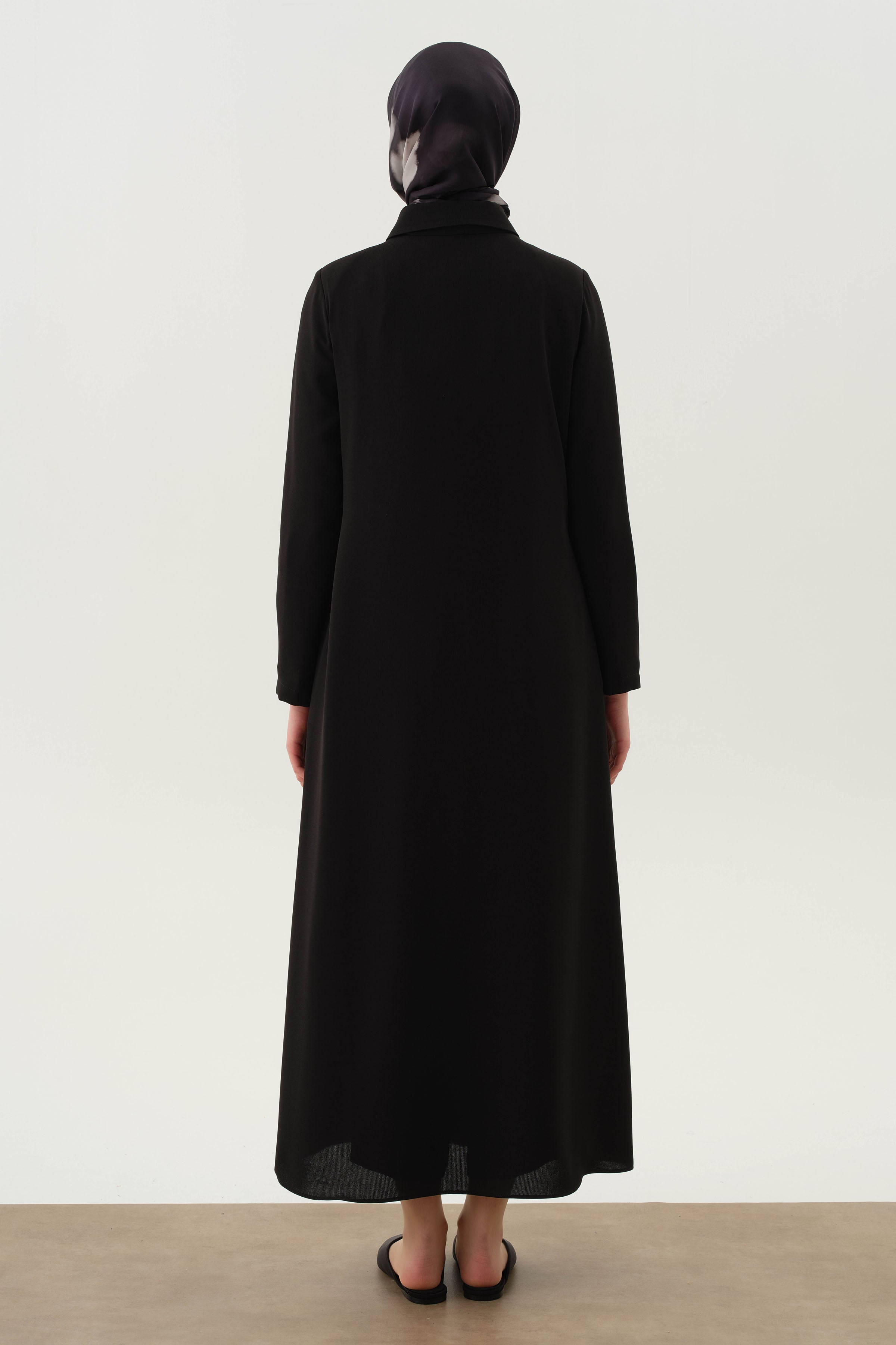 Kravat Yaka Piliseli Pardesü - Siyah TUGBA