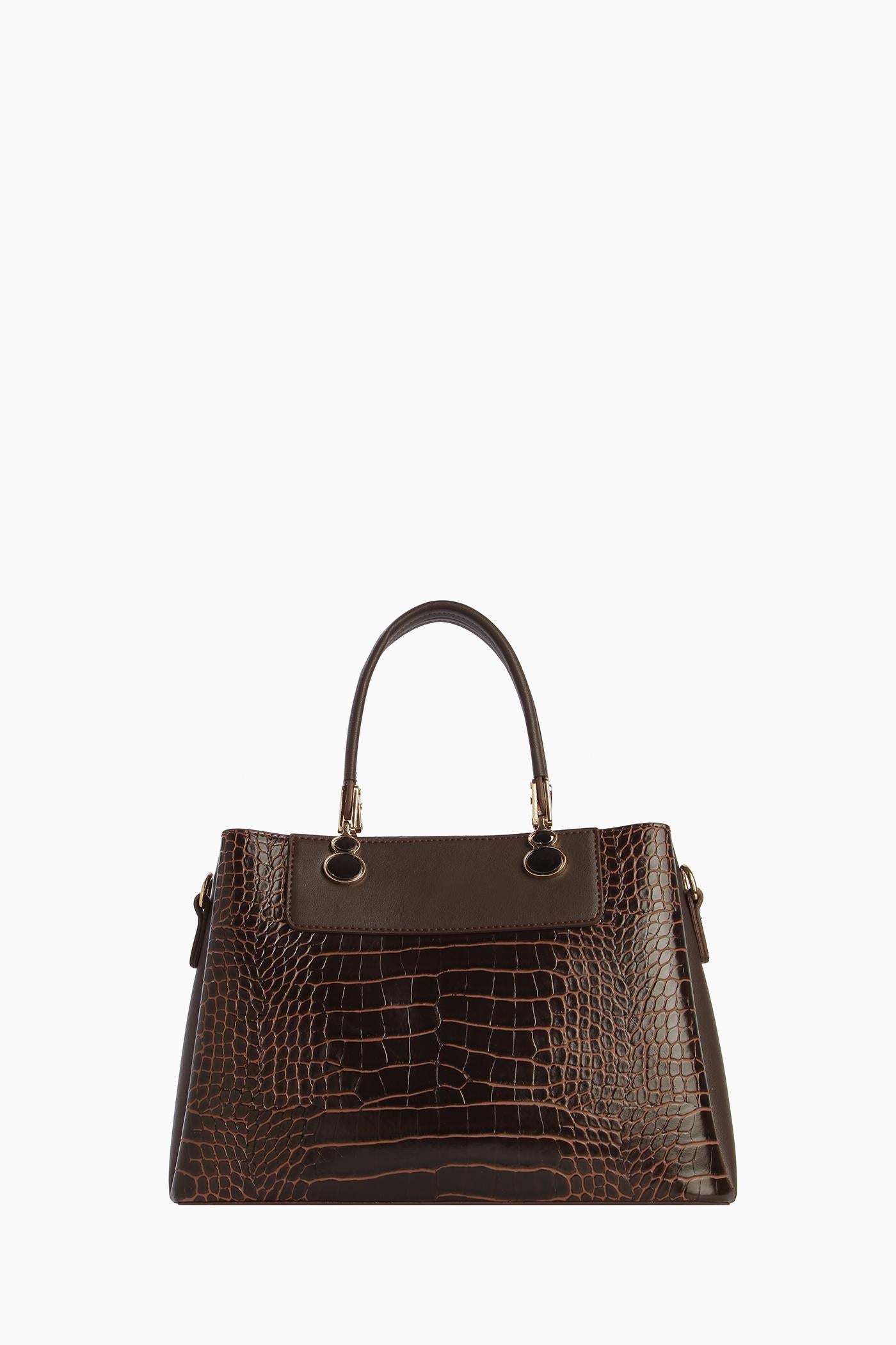 Krokodil Çift Kulplu Çanta - Kahve TUGBA