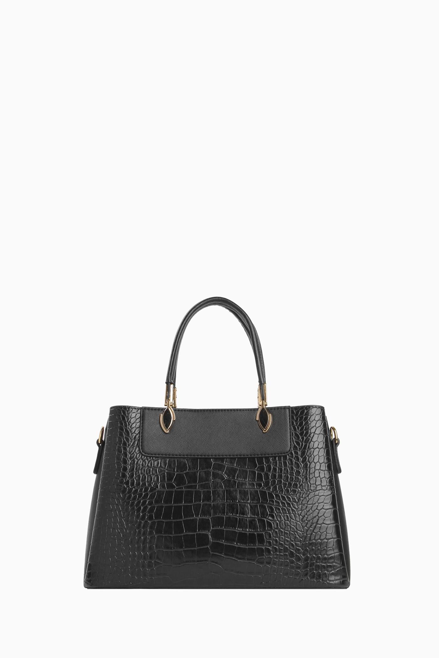 Krokodil Çift Kulplu Çanta - Siyah TUGBA