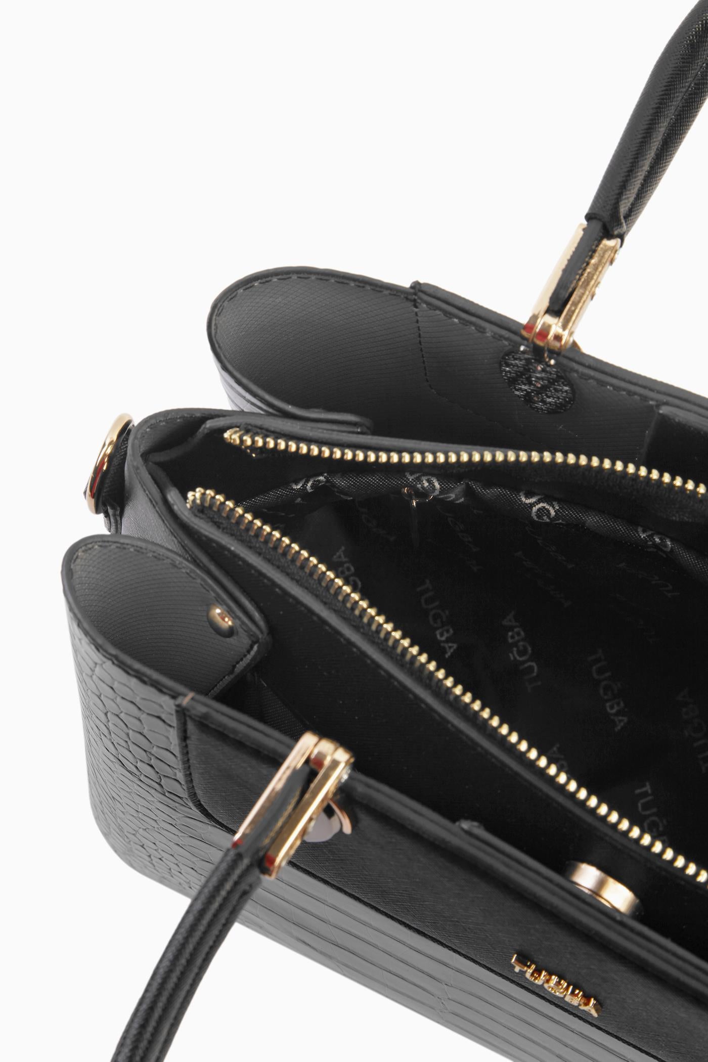 Krokodil Çift Kulplu Çanta - Siyah TUGBA