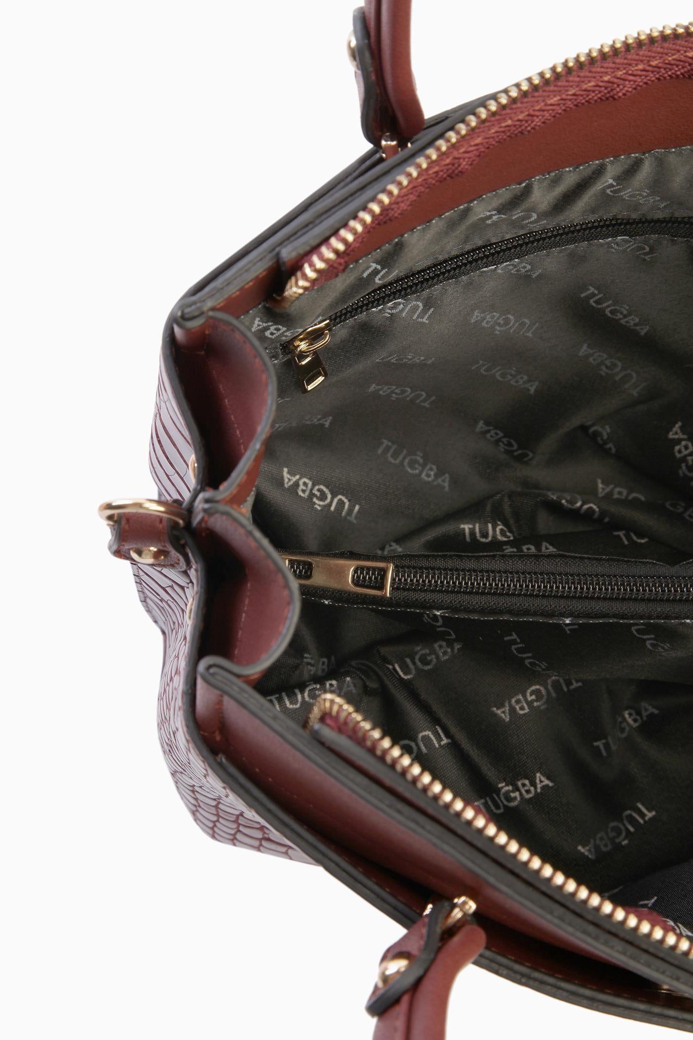 Krokodil Desen Çanta - Bordo TUGBA