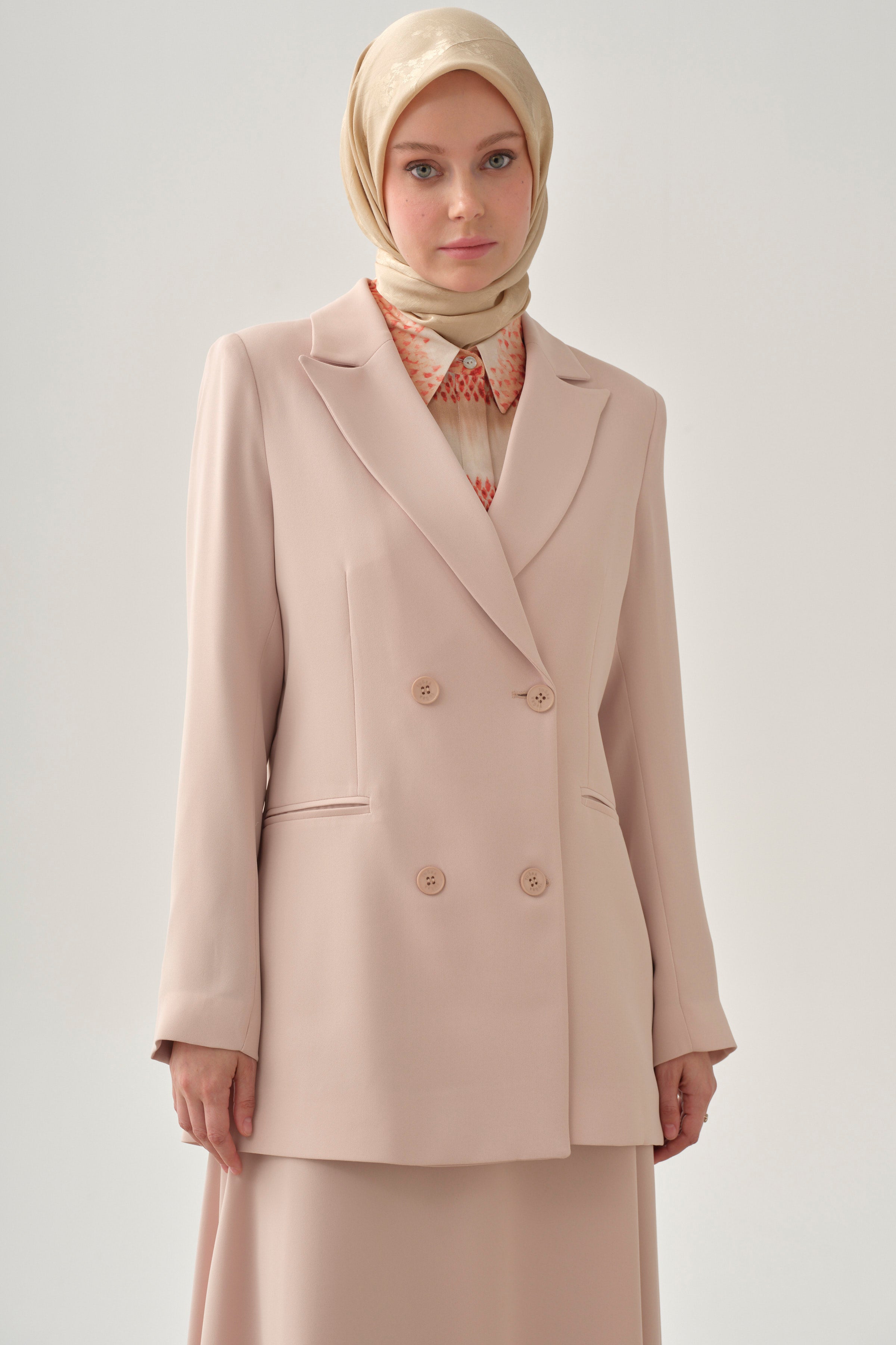 Kruvaze Basic Ceket - Bej TUGBA