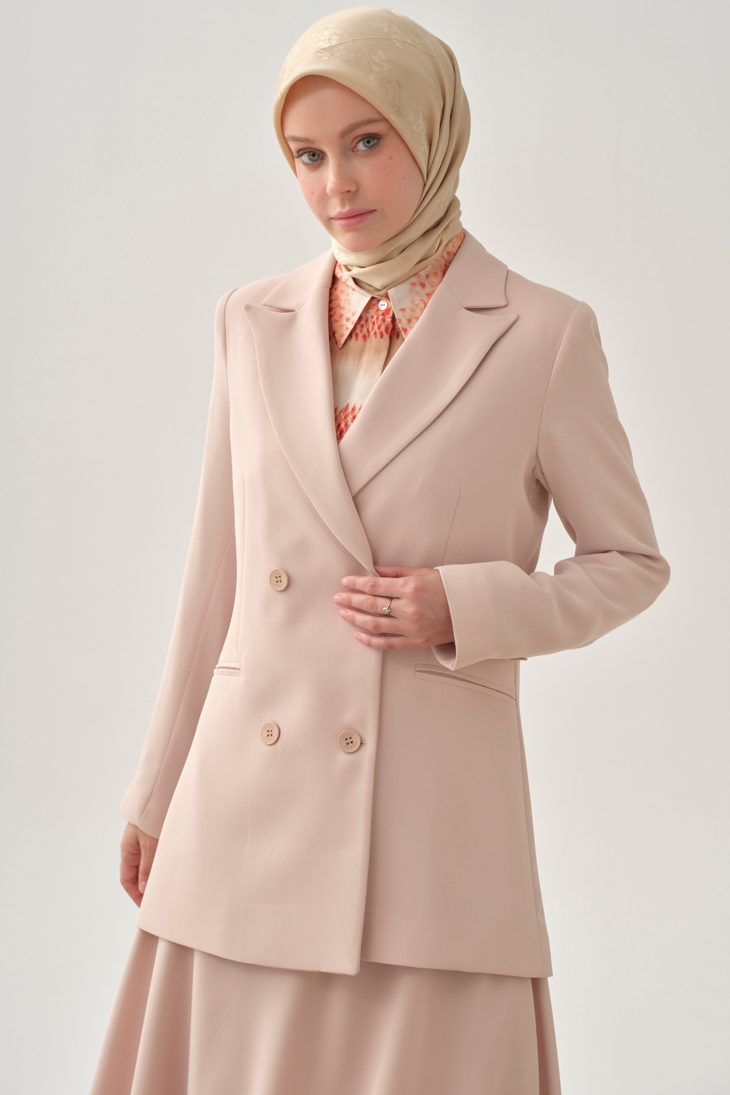 Kruvaze Basic Ceket - Bej TUGBA