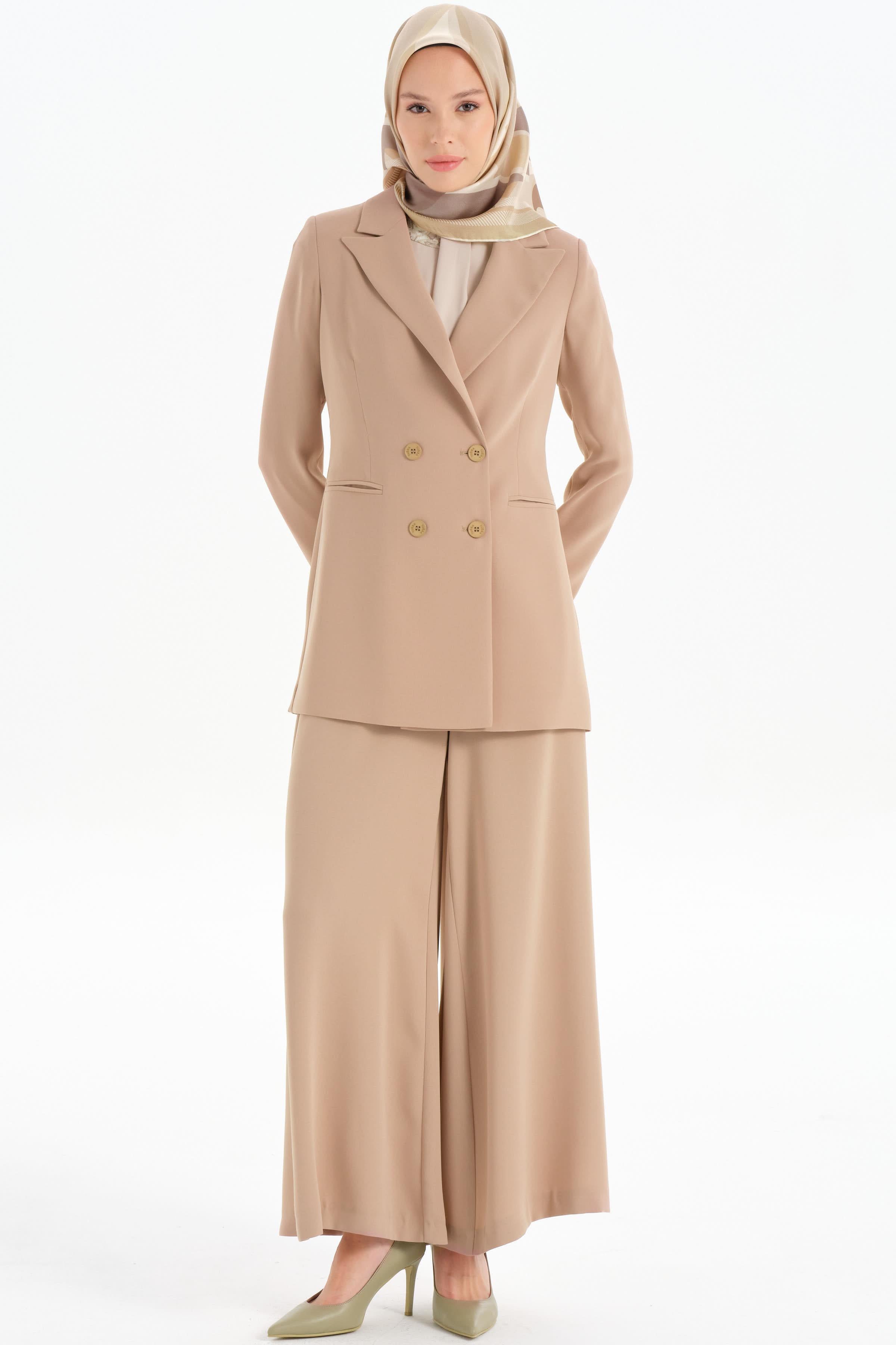 Kruvaze Basic Ceket - Bej TUGBA