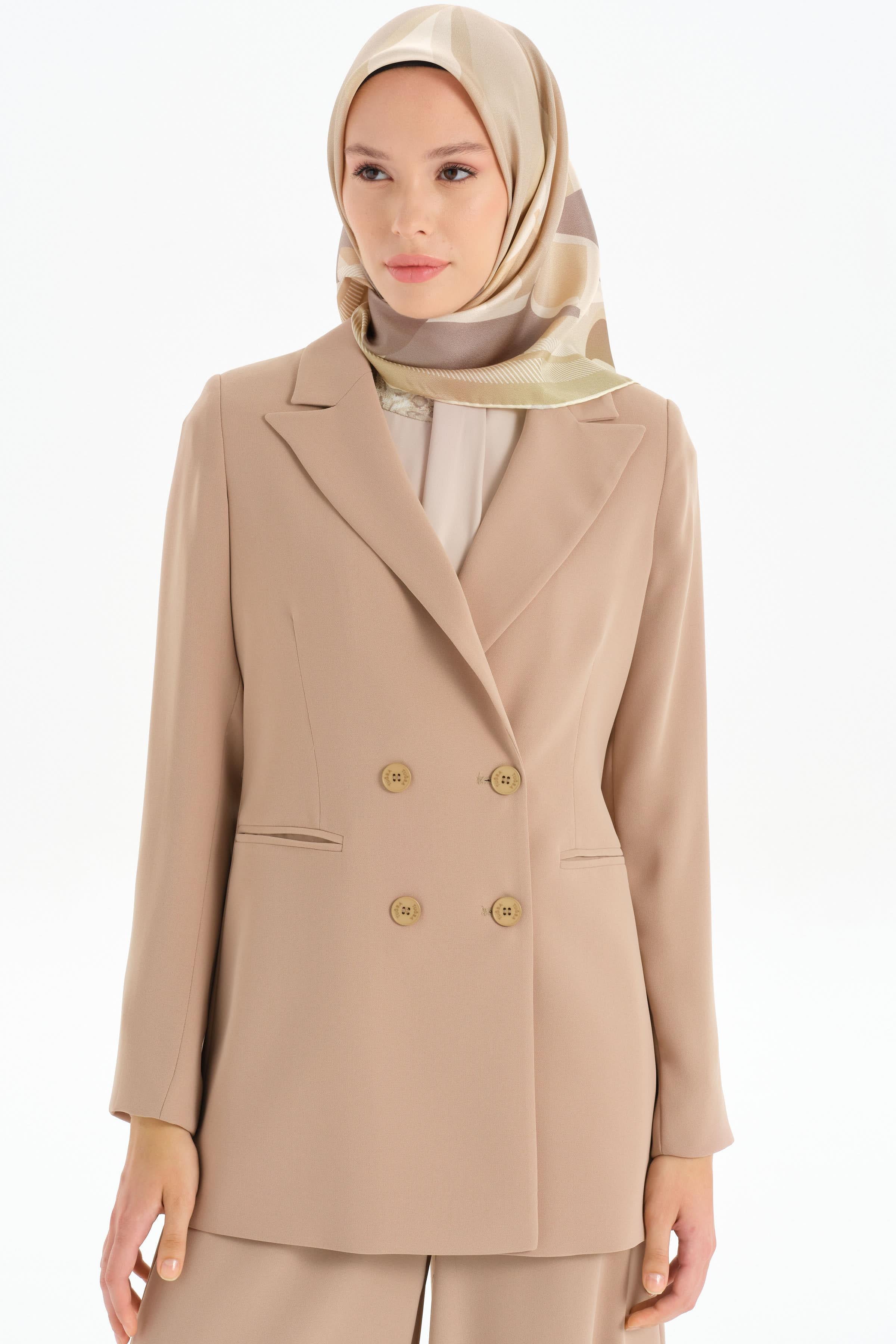 Kruvaze Basic Ceket - Bej TUGBA