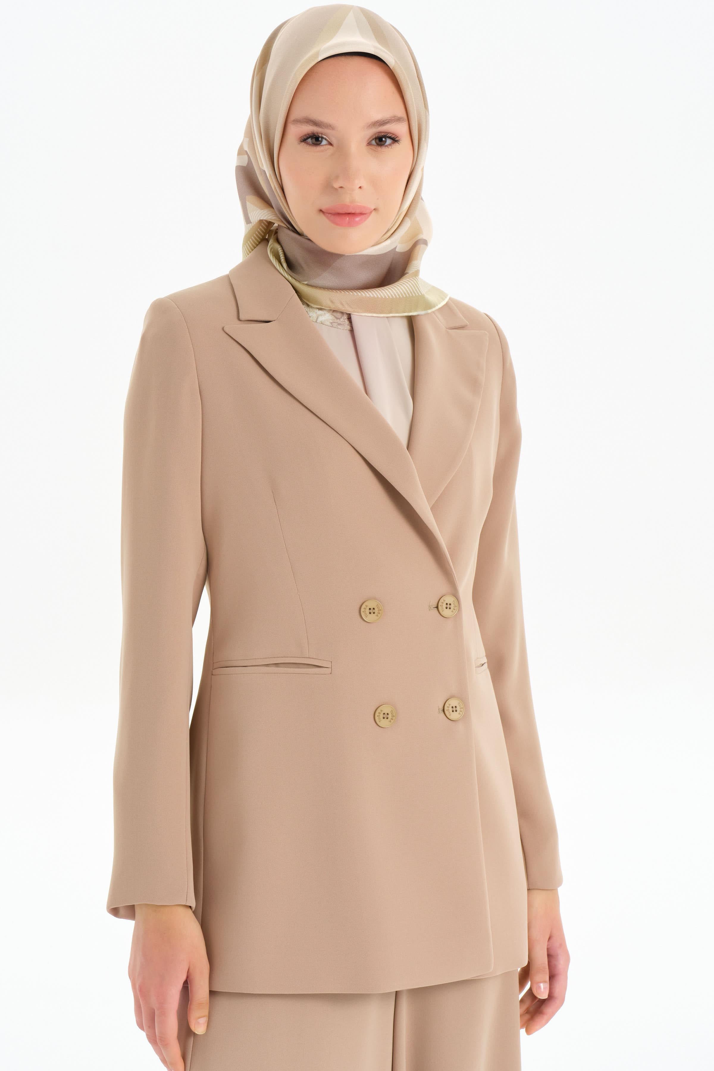 Kruvaze Basic Ceket - Bej TUGBA