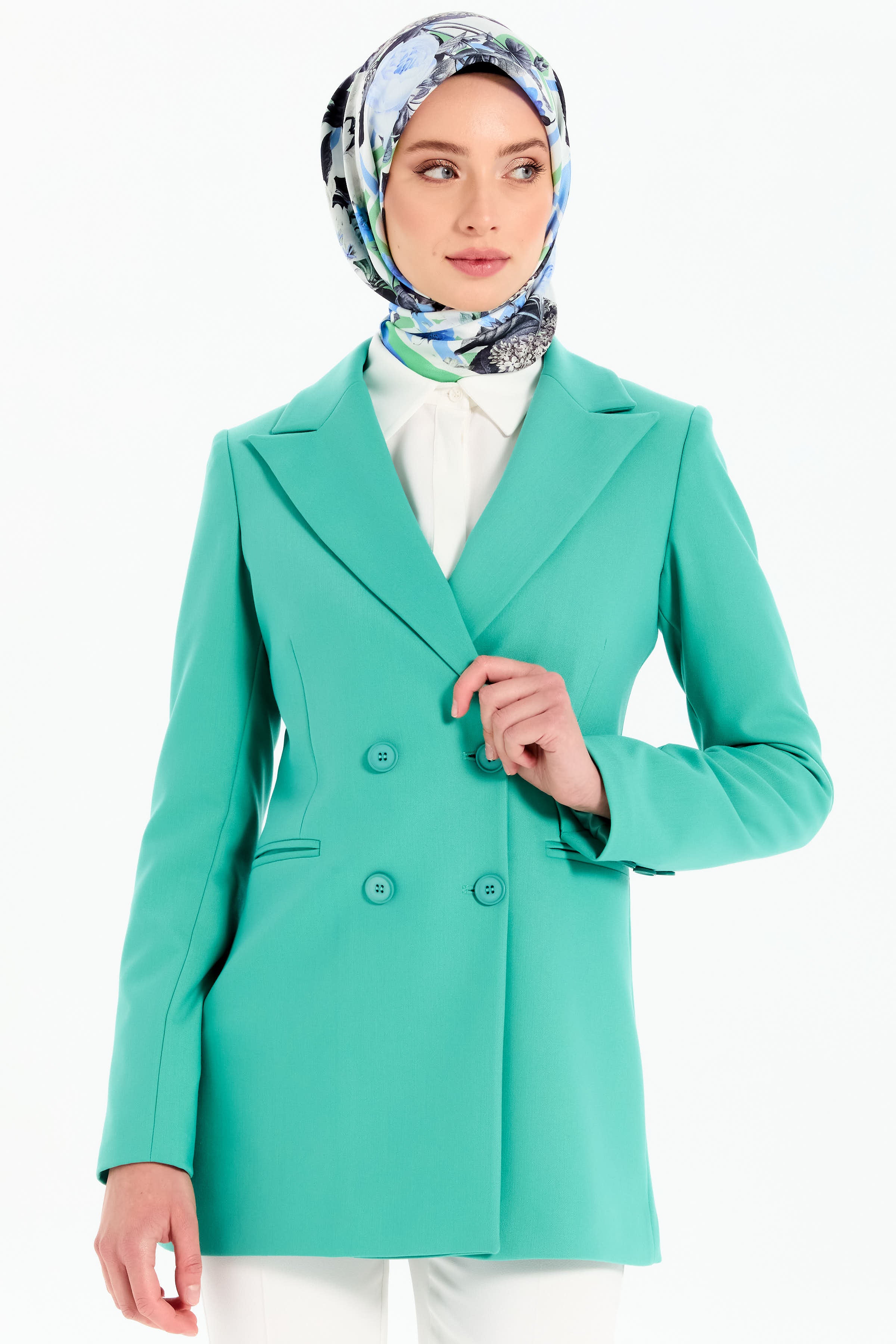 Kruvaze Basic Ceket - Benetton Yeşili TUGBA