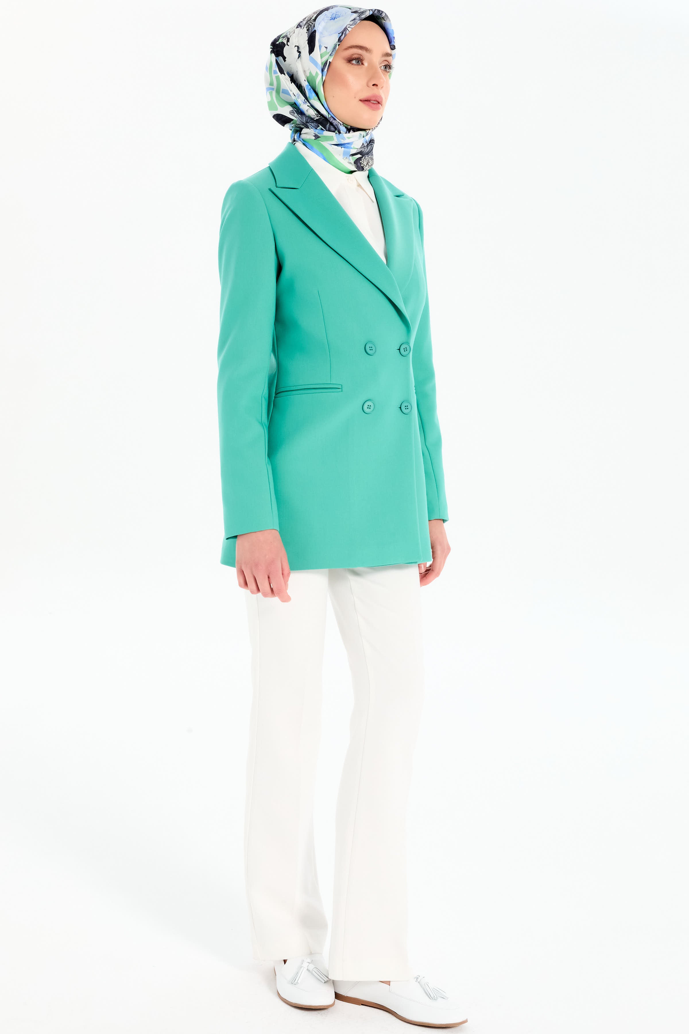 Kruvaze Basic Ceket - Benetton Yeşili TUGBA