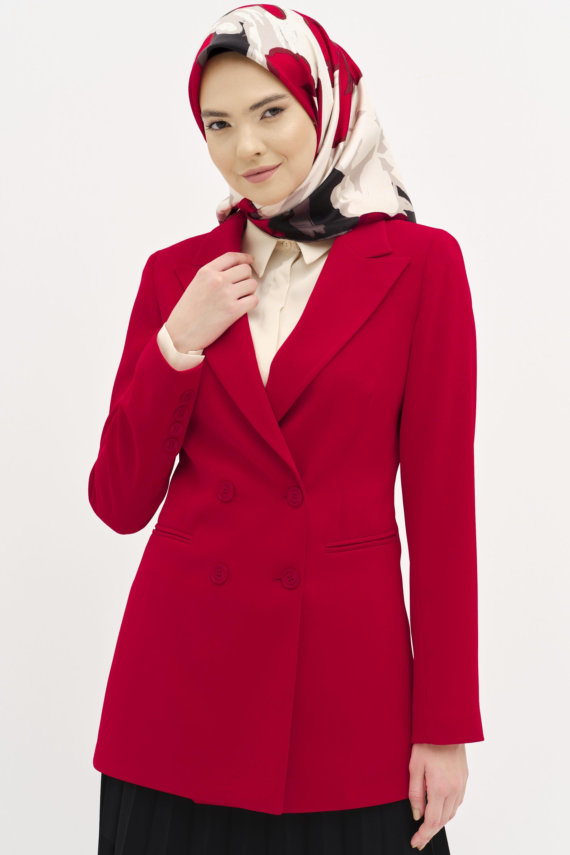 Kruvaze Basic Ceket - Kırmızı TUGBA