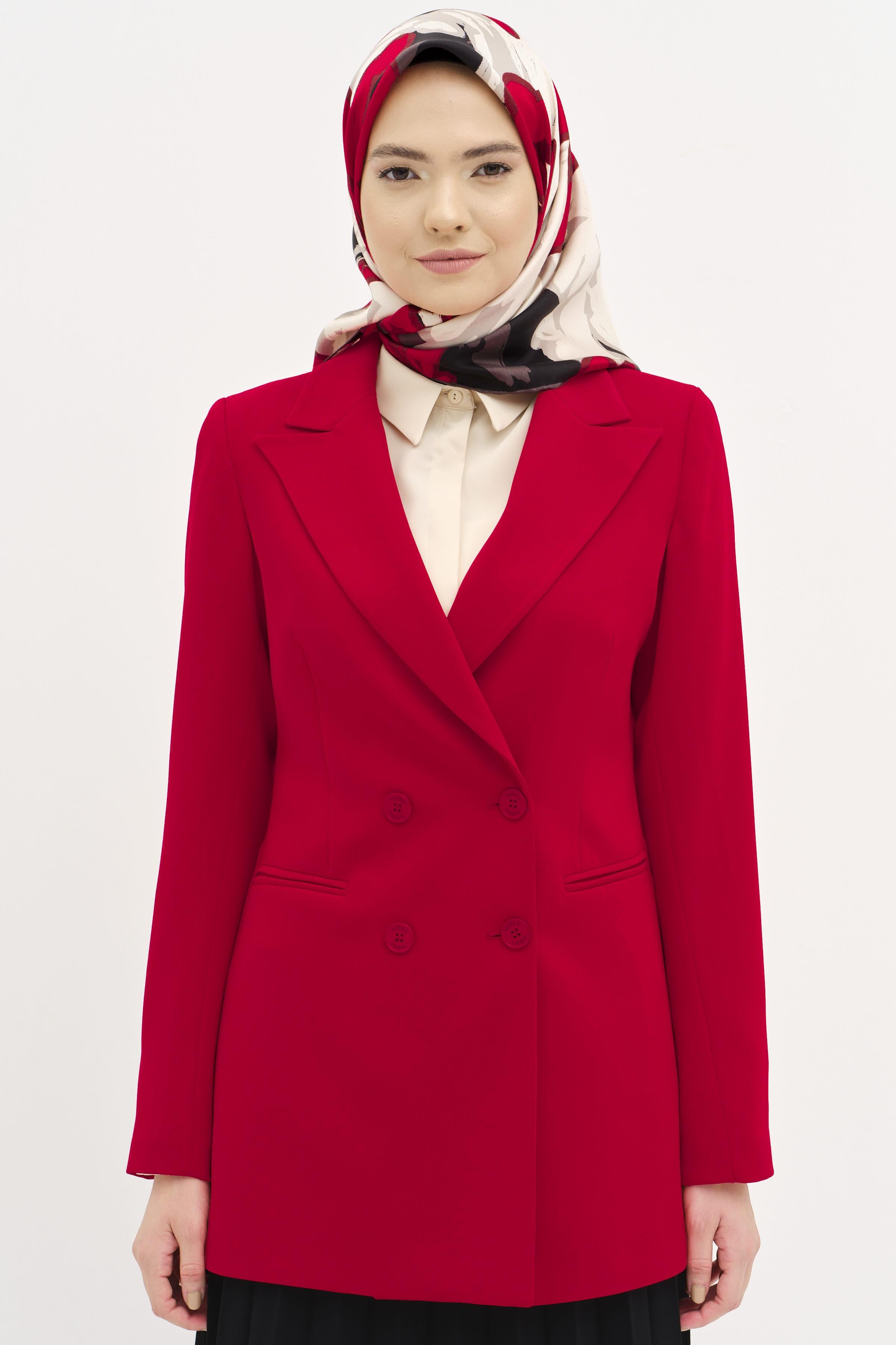 Kruvaze Basic Ceket - Kırmızı TUGBA