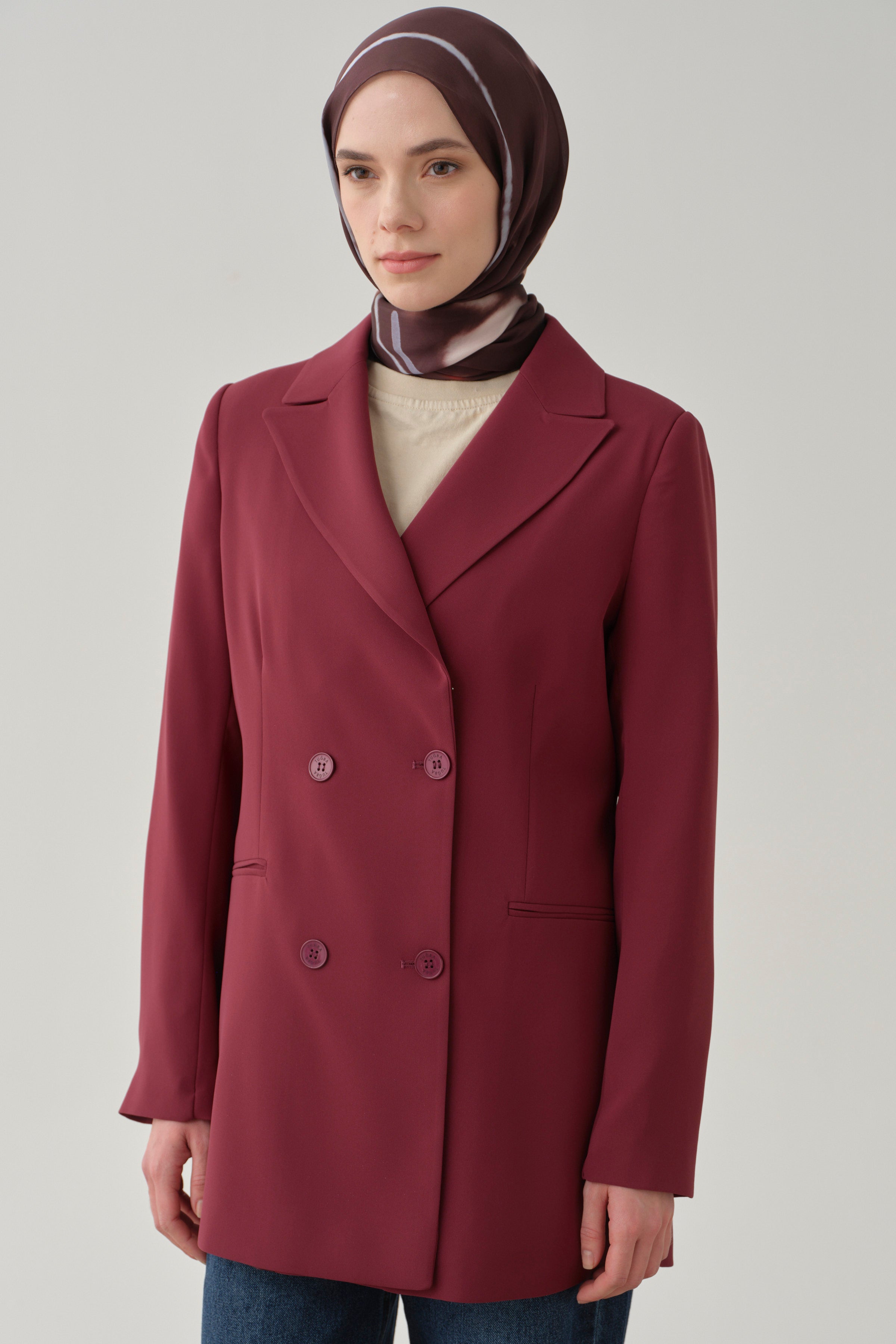 Kruvaze Basic Ceket - Mürdüm TUGBA