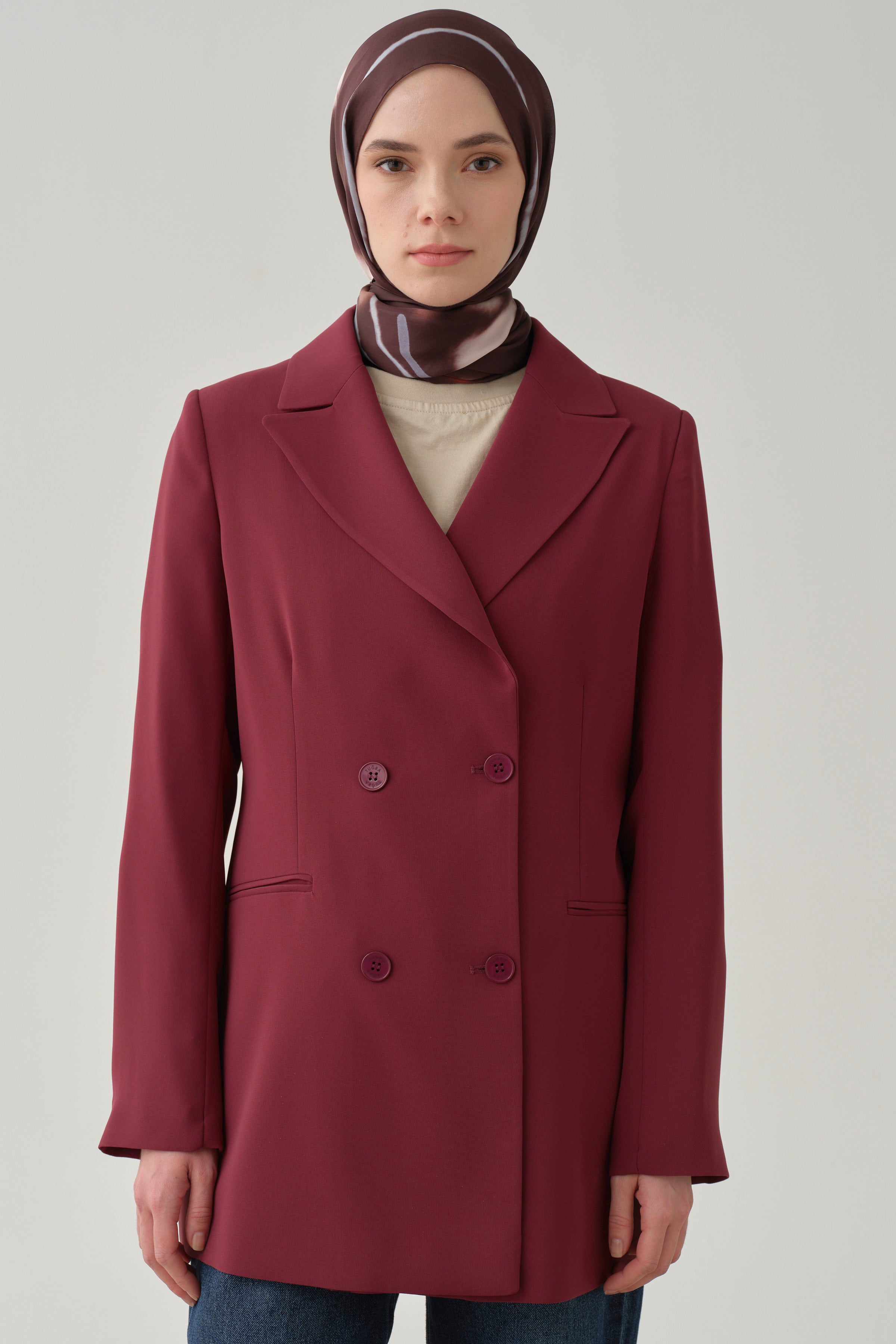 Kruvaze Basic Ceket - Mürdüm TUGBA