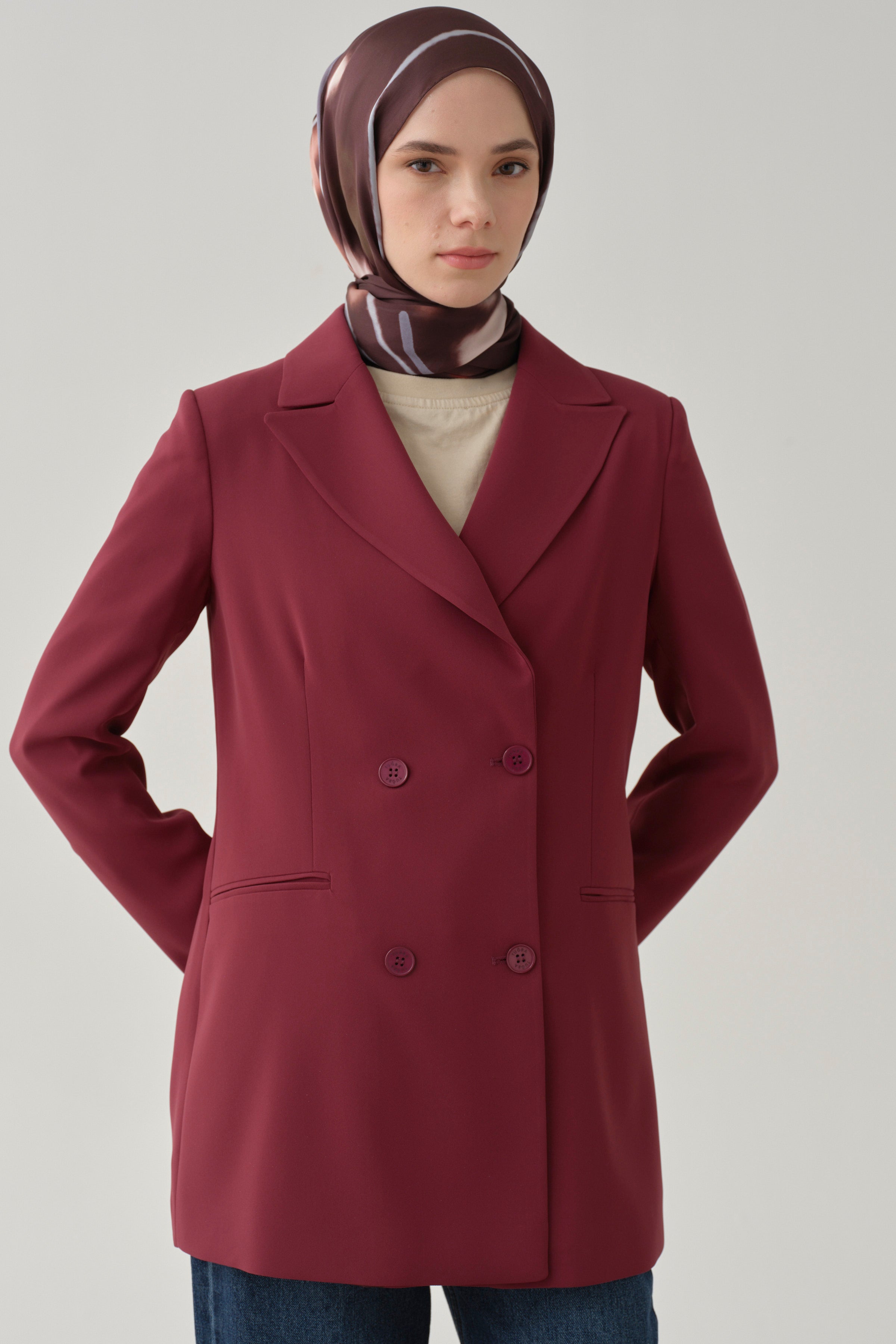 Kruvaze Basic Ceket - Mürdüm TUGBA