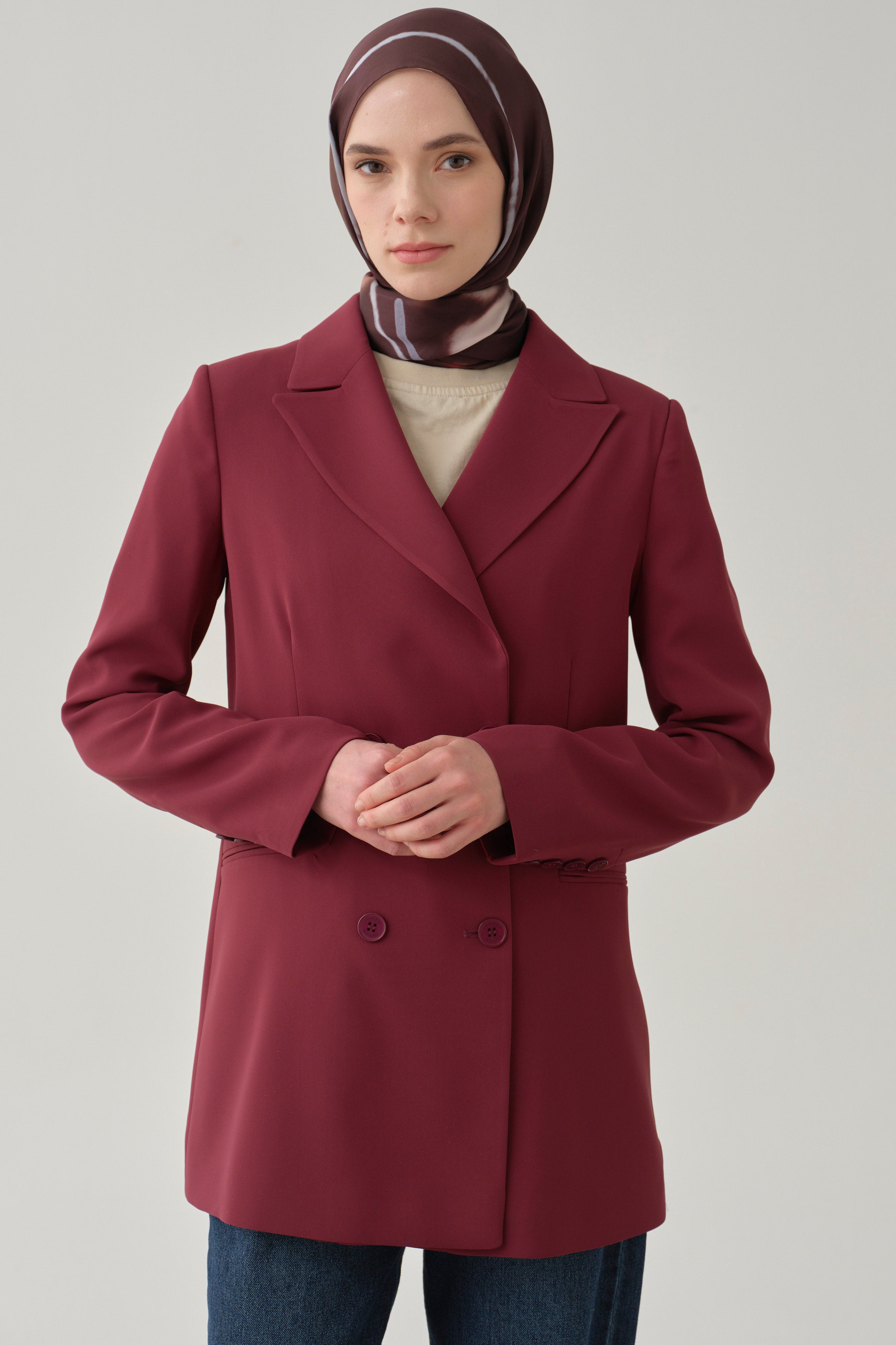 Kruvaze Basic Ceket - Mürdüm TUGBA