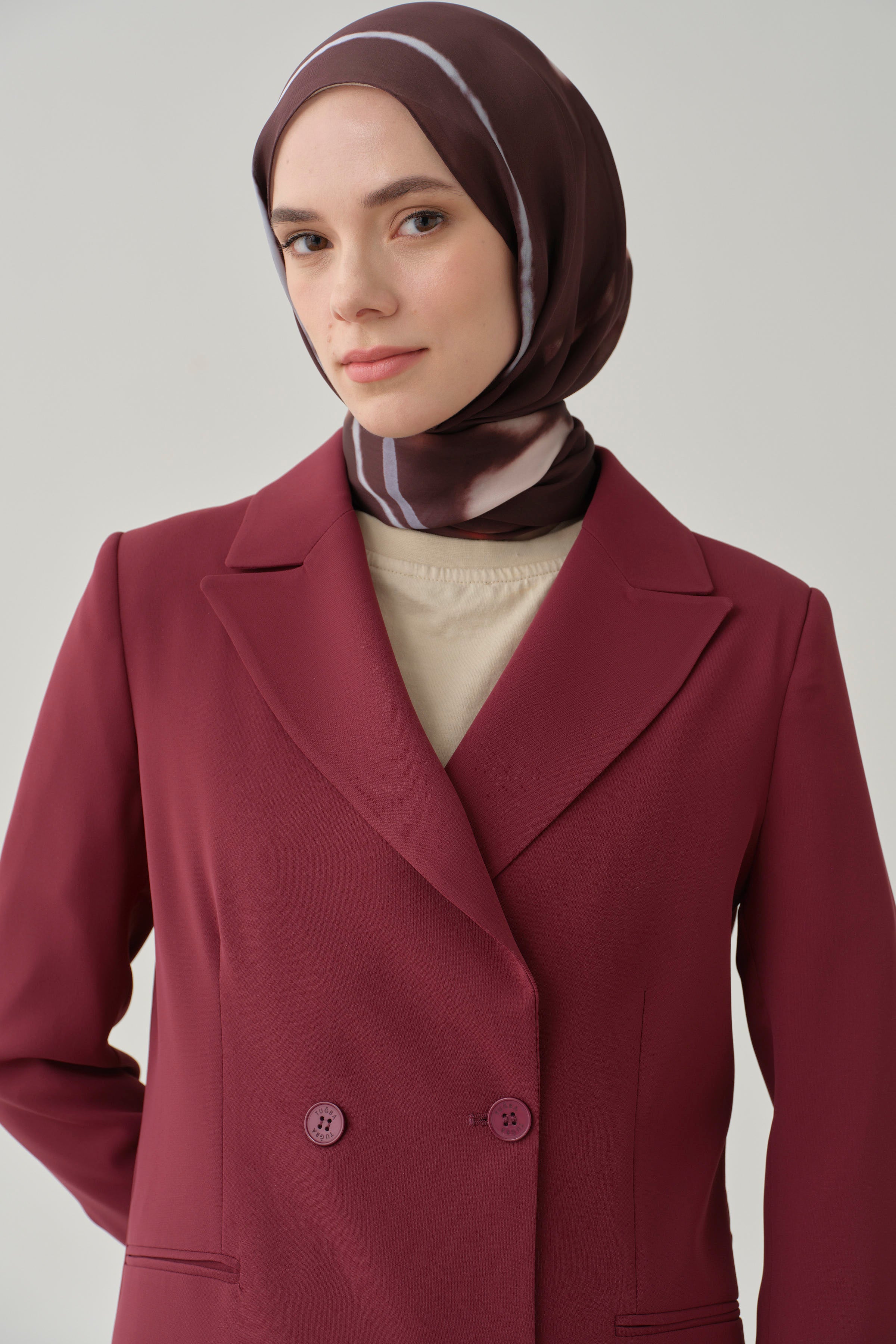 Kruvaze Basic Ceket - Mürdüm TUGBA