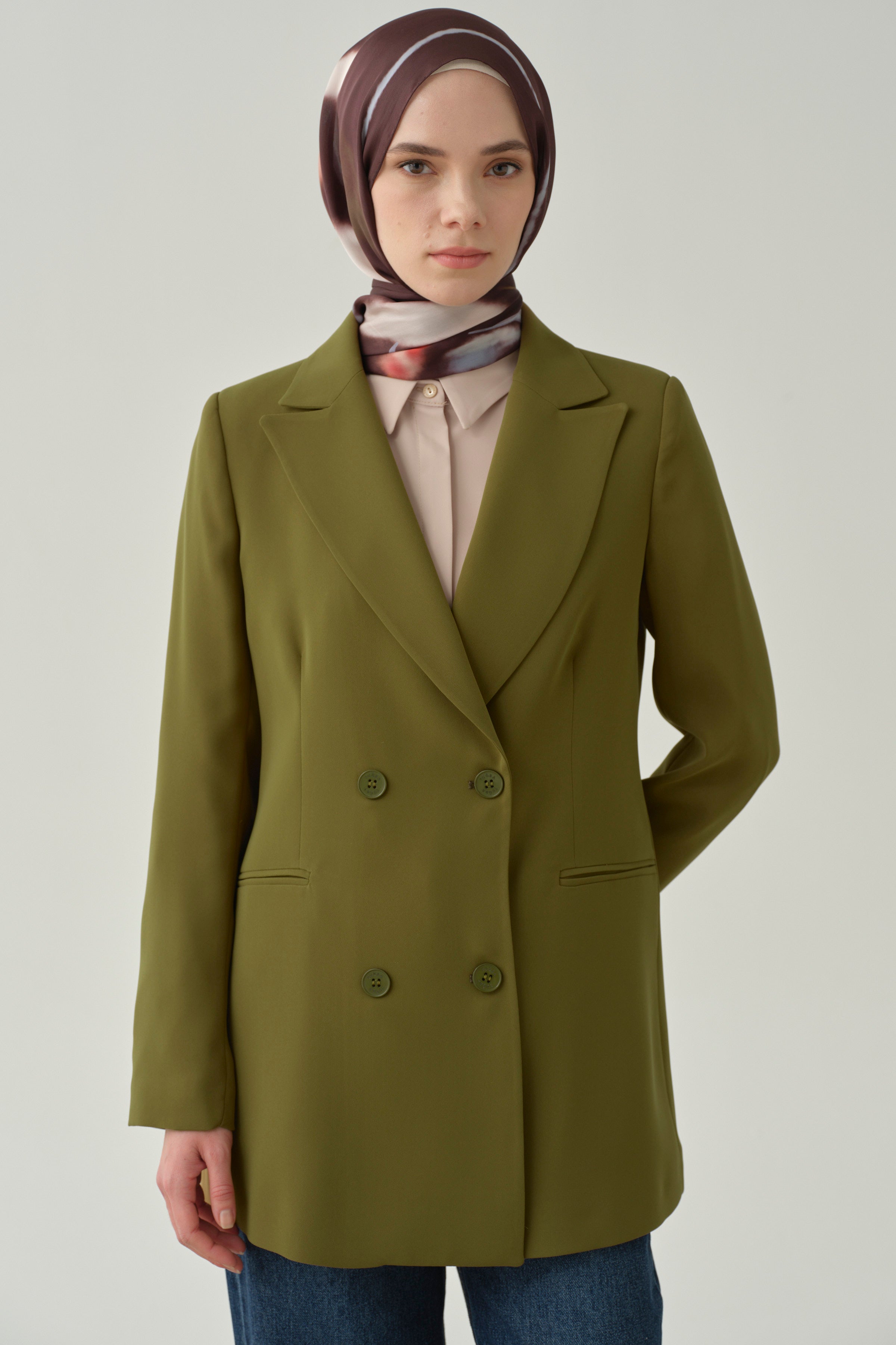 Kruvaze Basic Ceket - Olive TUGBA