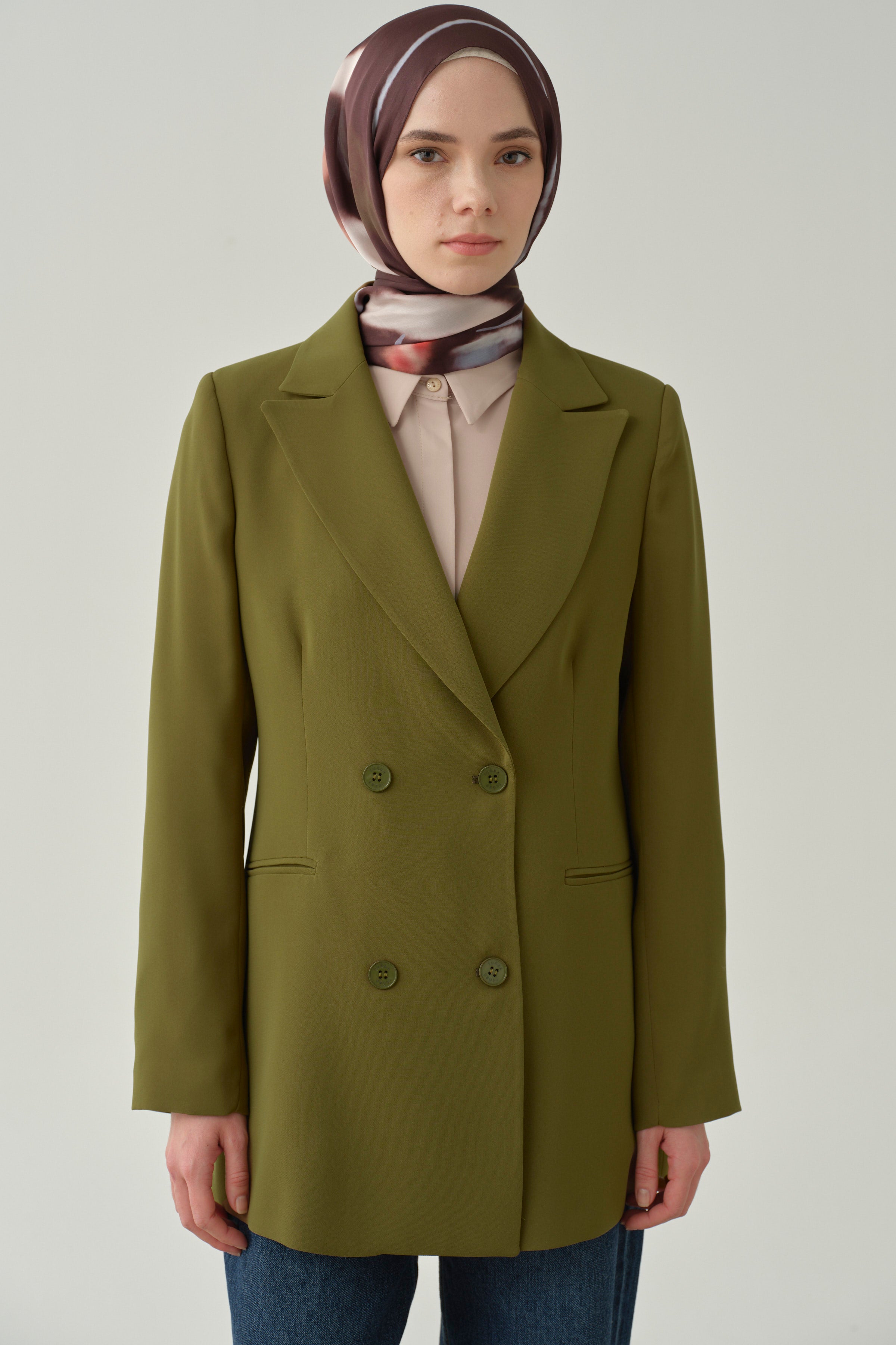 Kruvaze Basic Ceket - Olive TUGBA