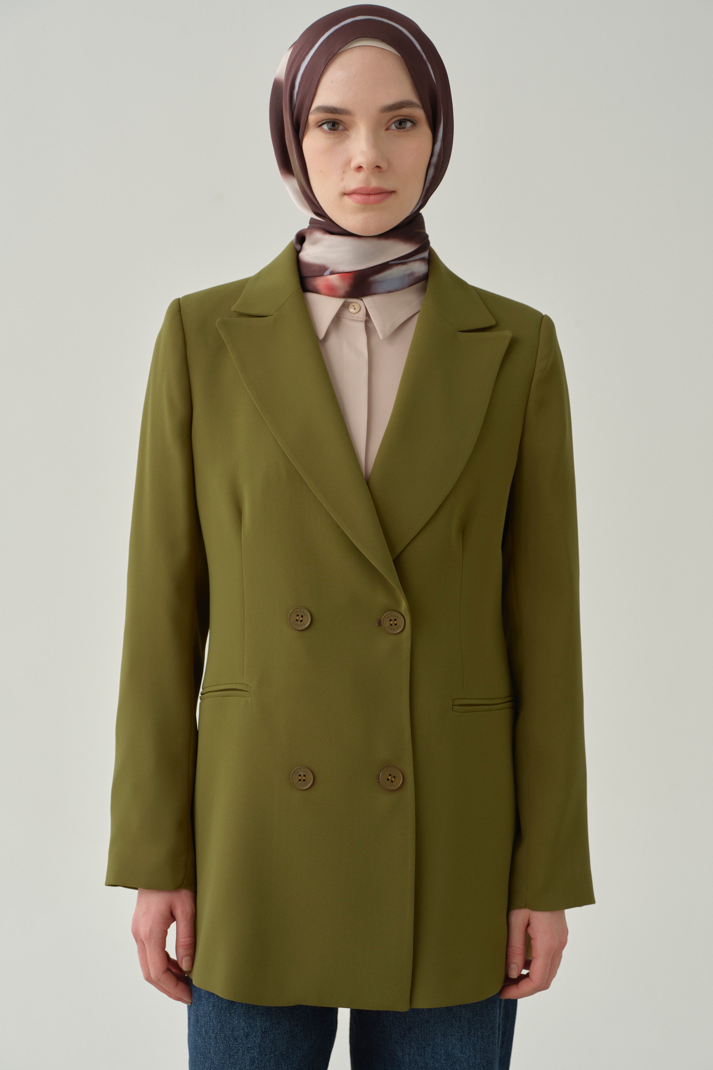 Kruvaze Basic Ceket - Olive TUGBA