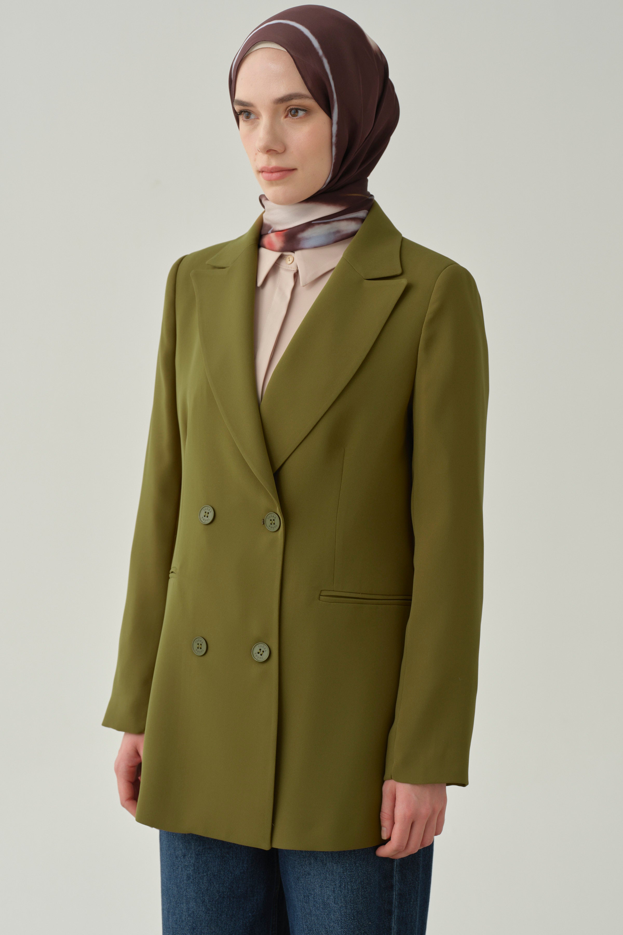 Kruvaze Basic Ceket - Olive TUGBA