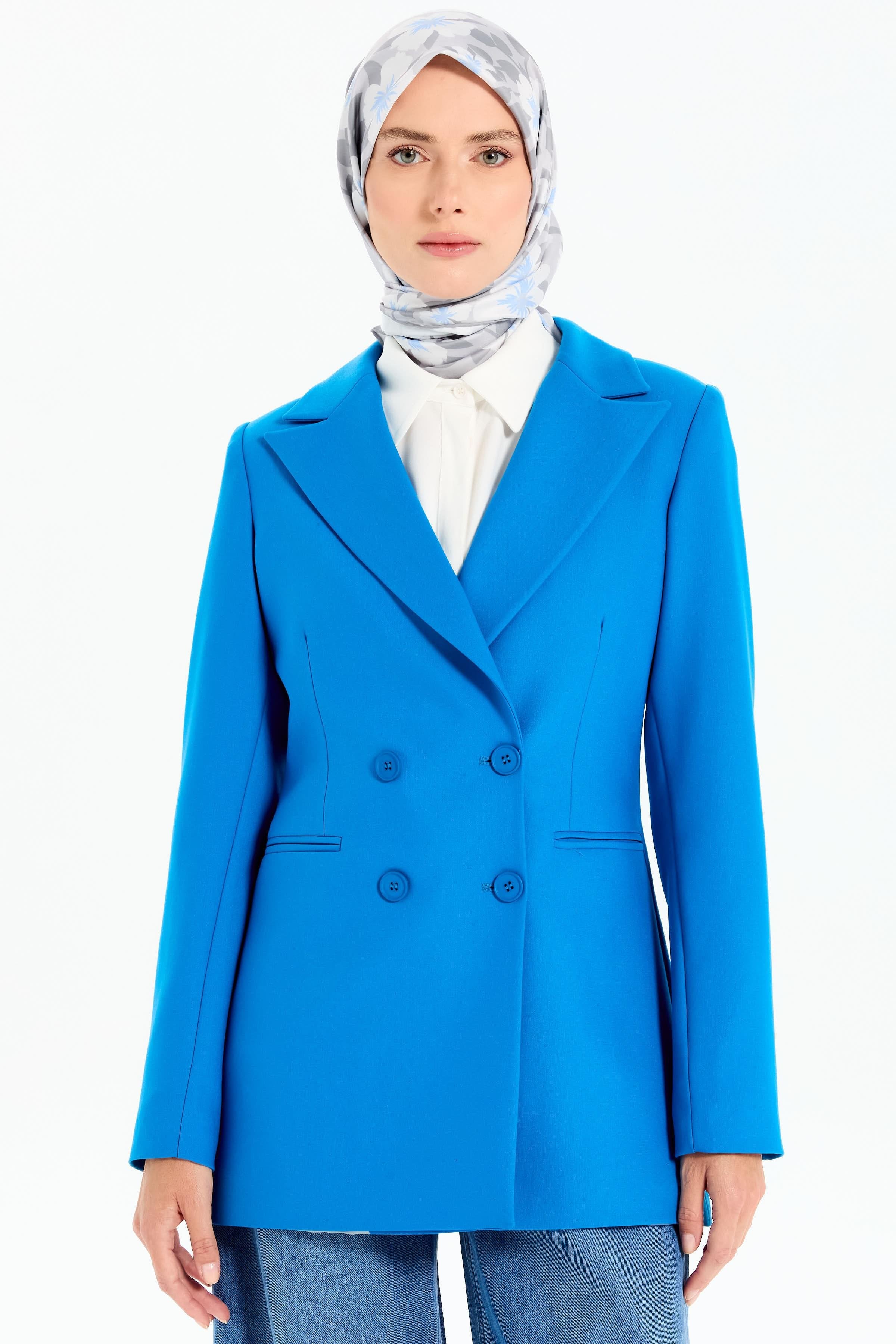 Kruvaze Basic Ceket - Saks TUGBA