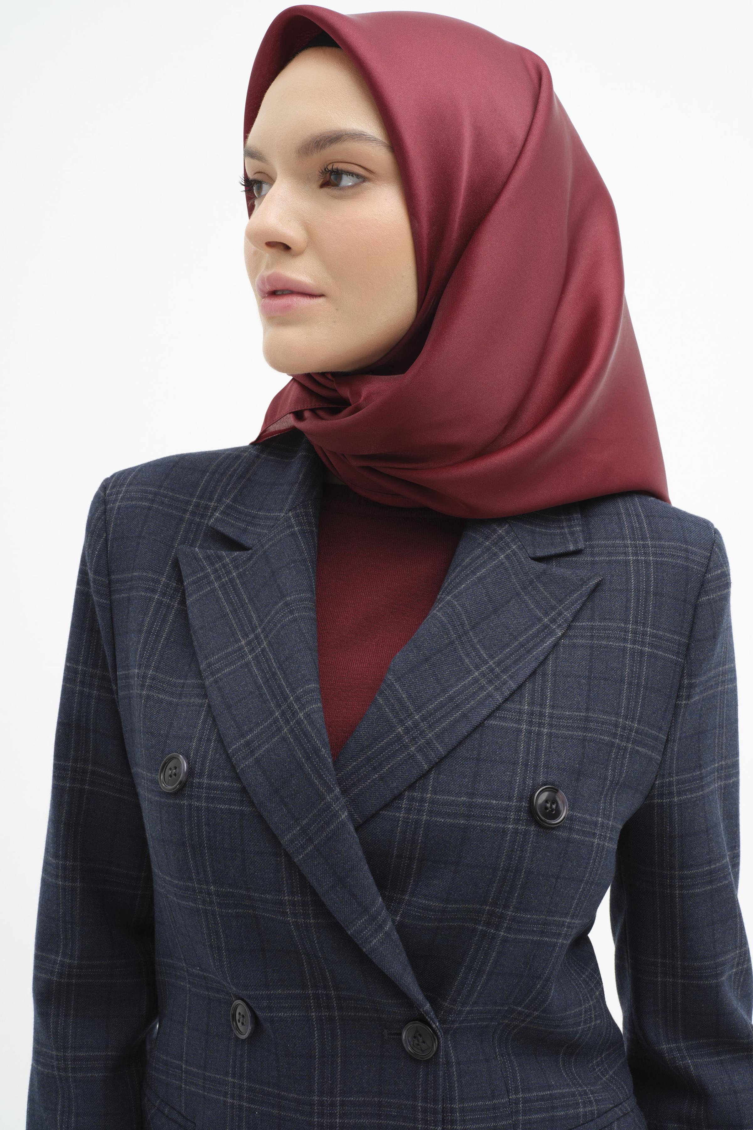 Kruvaze Düğmeli Ekose Ceket - Lacivert TUGBA