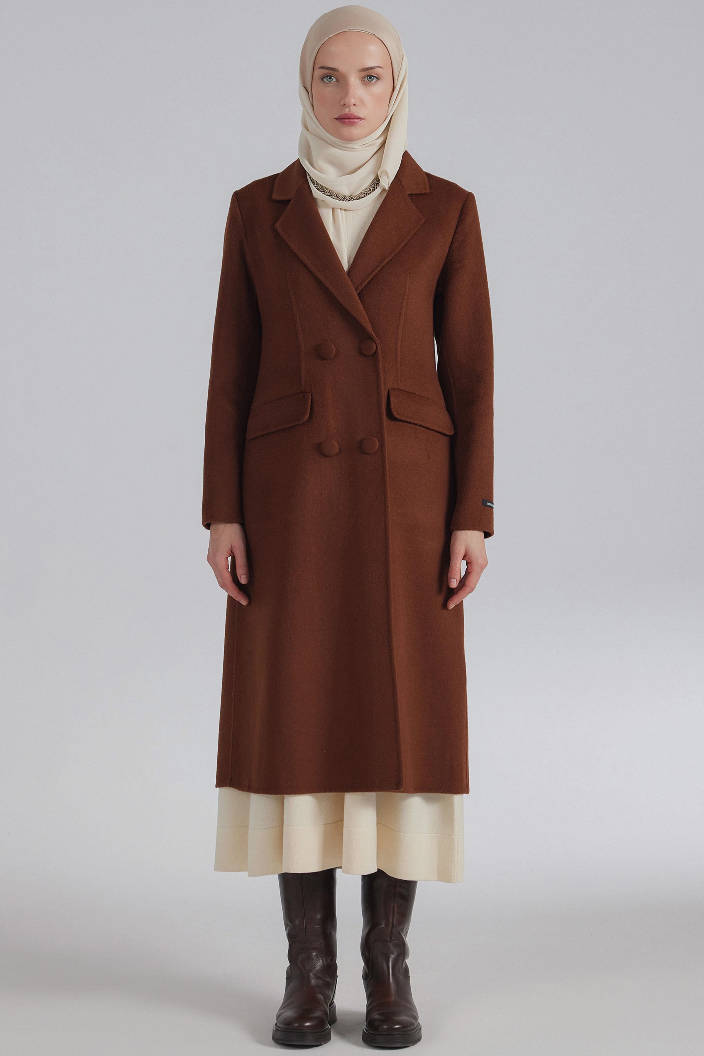 Double Yün Kruvaze Düğmeli Kaban - Tarçın TUGBA