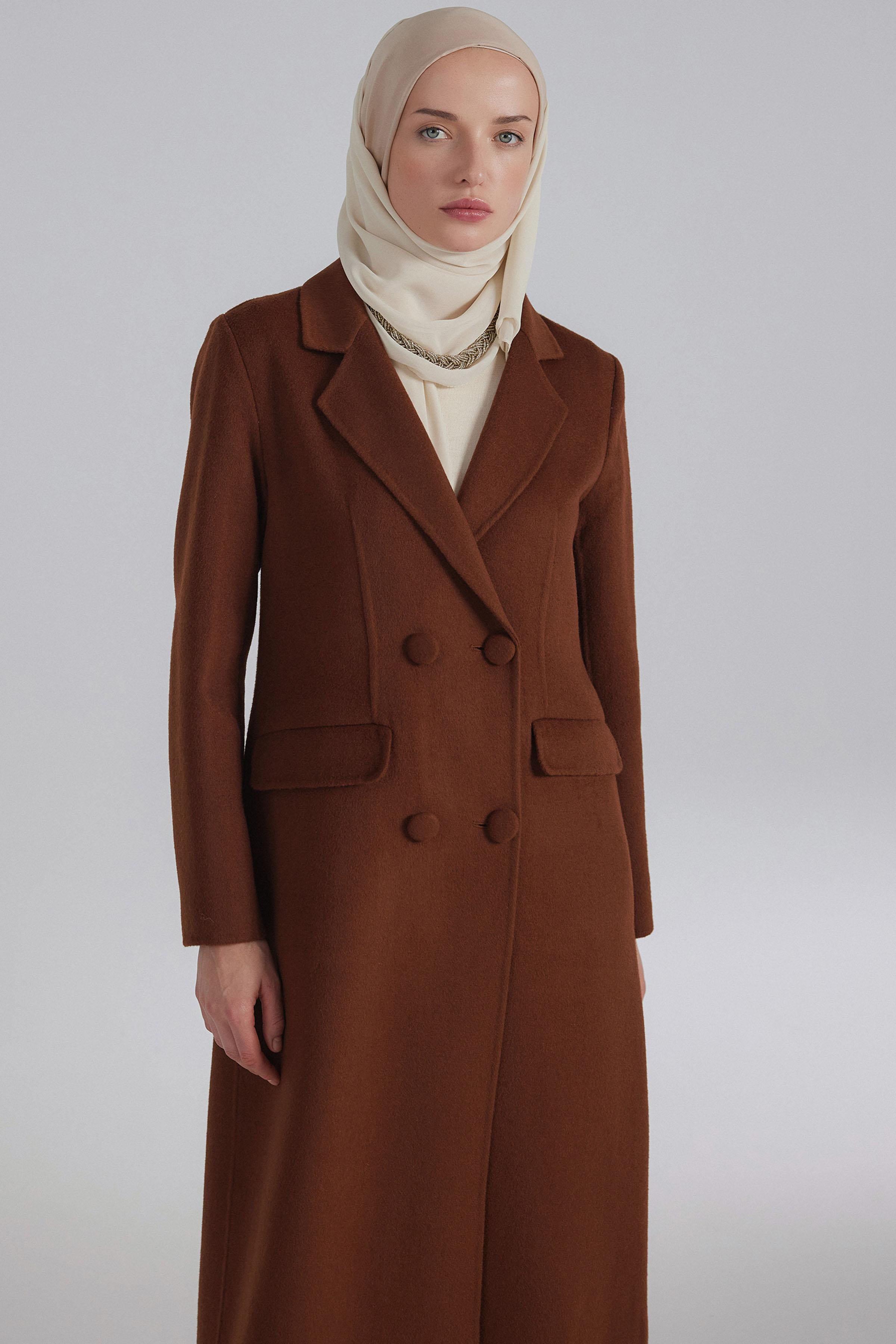 Double Yün Kruvaze Düğmeli Kaban - Tarçın TUGBA