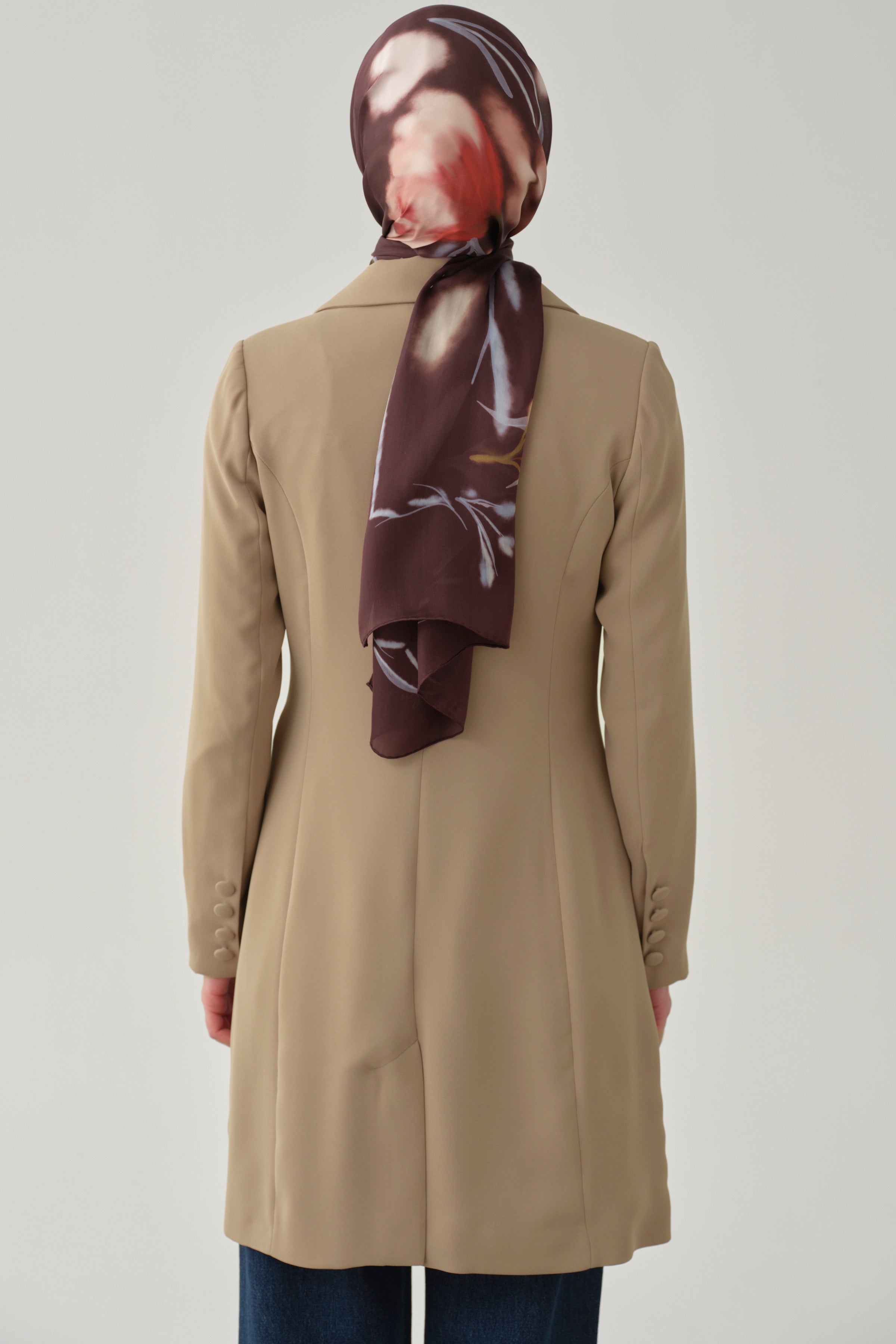 Kruvaze Düğmeli Uzun Basic Ceket - Bej TUGBA