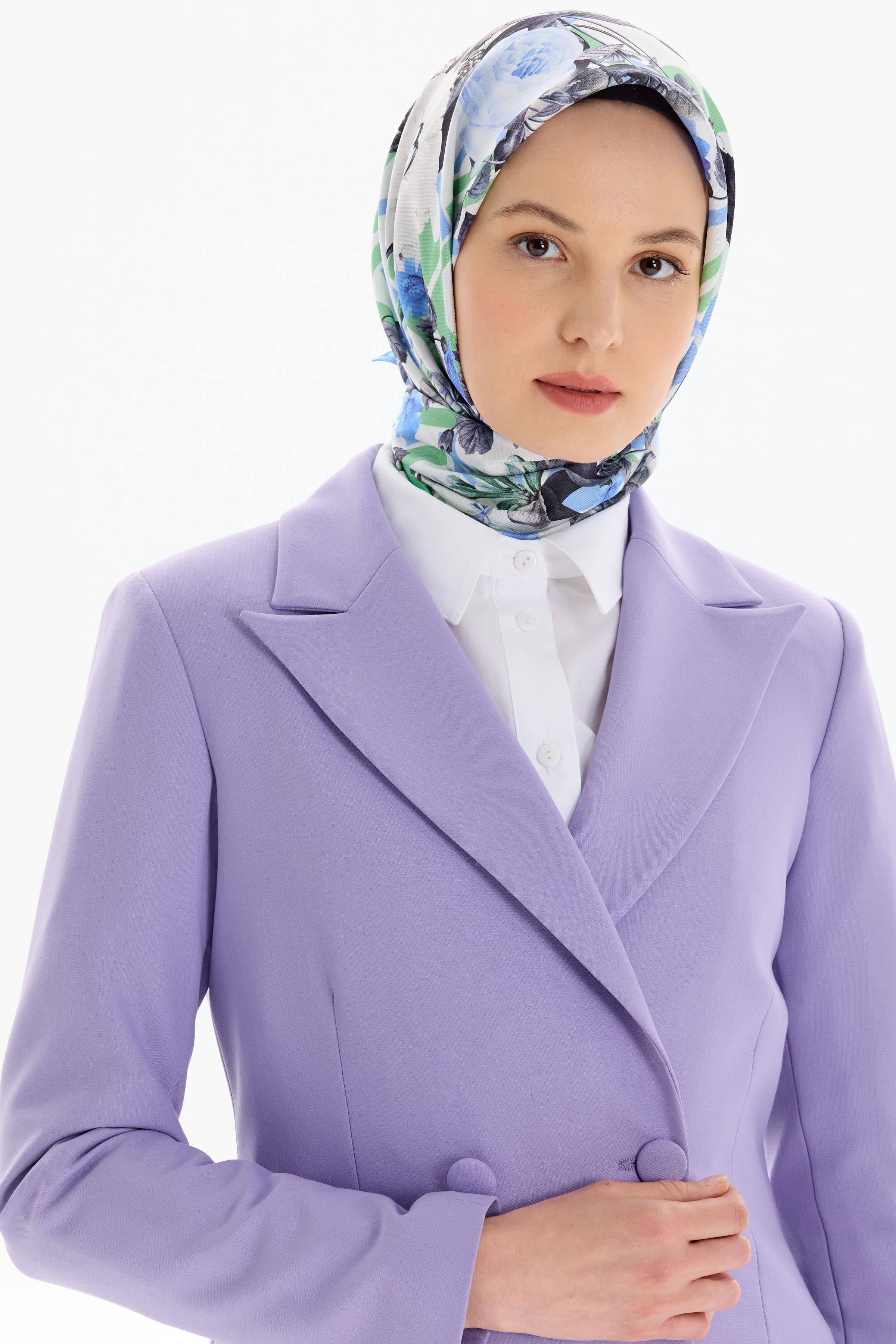 Kruvaze Düğmeli Uzun Basic Ceket - Lila TUGBA