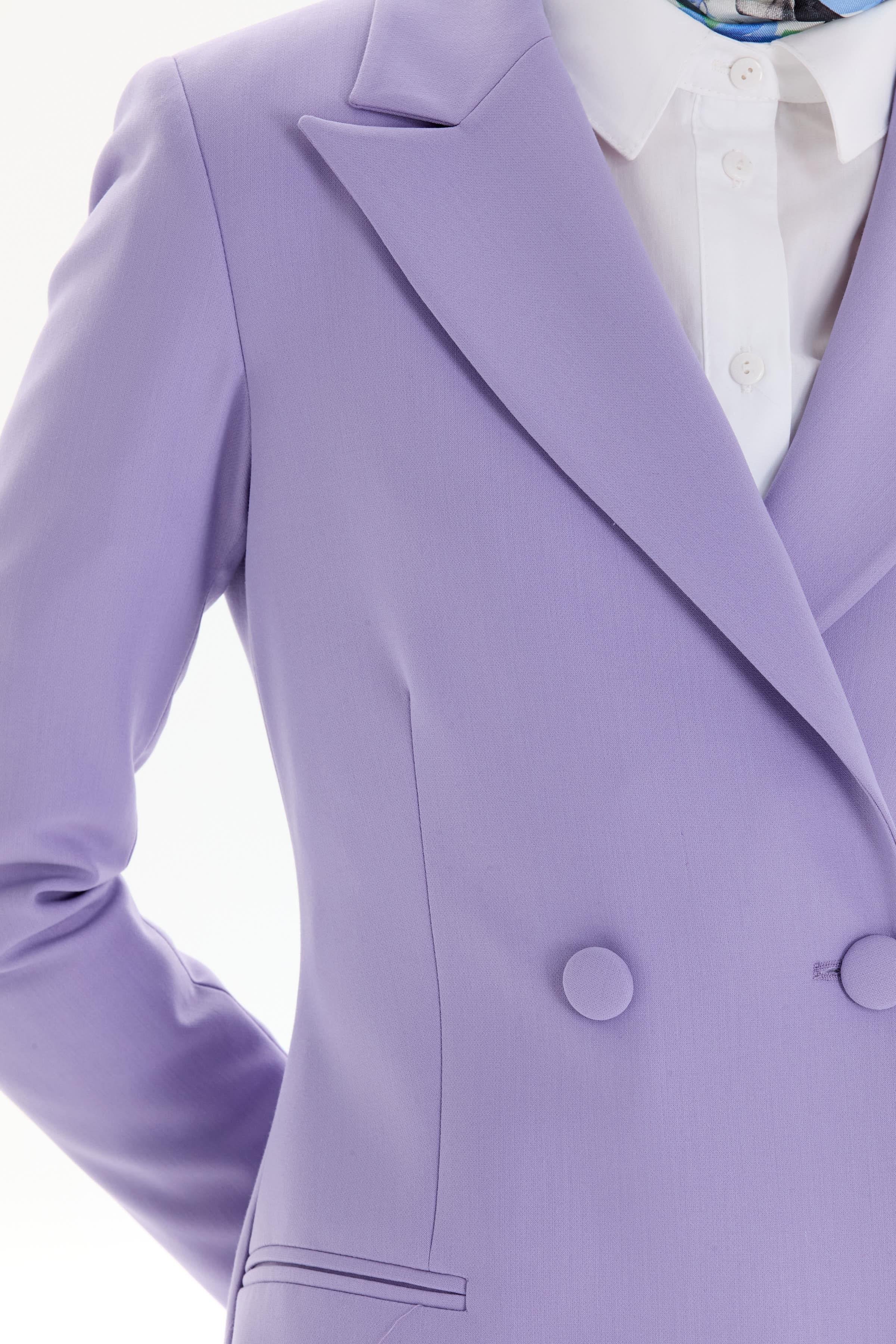 Kruvaze Düğmeli Uzun Basic Ceket - Lila TUGBA