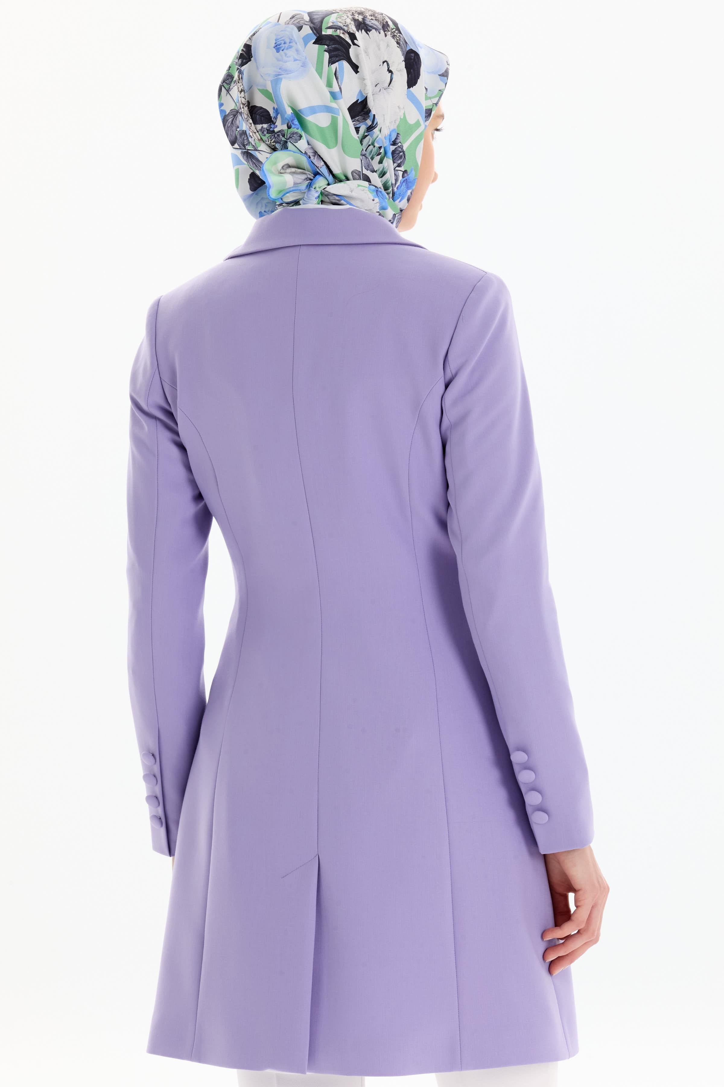 Kruvaze Düğmeli Uzun Basic Ceket - Lila TUGBA