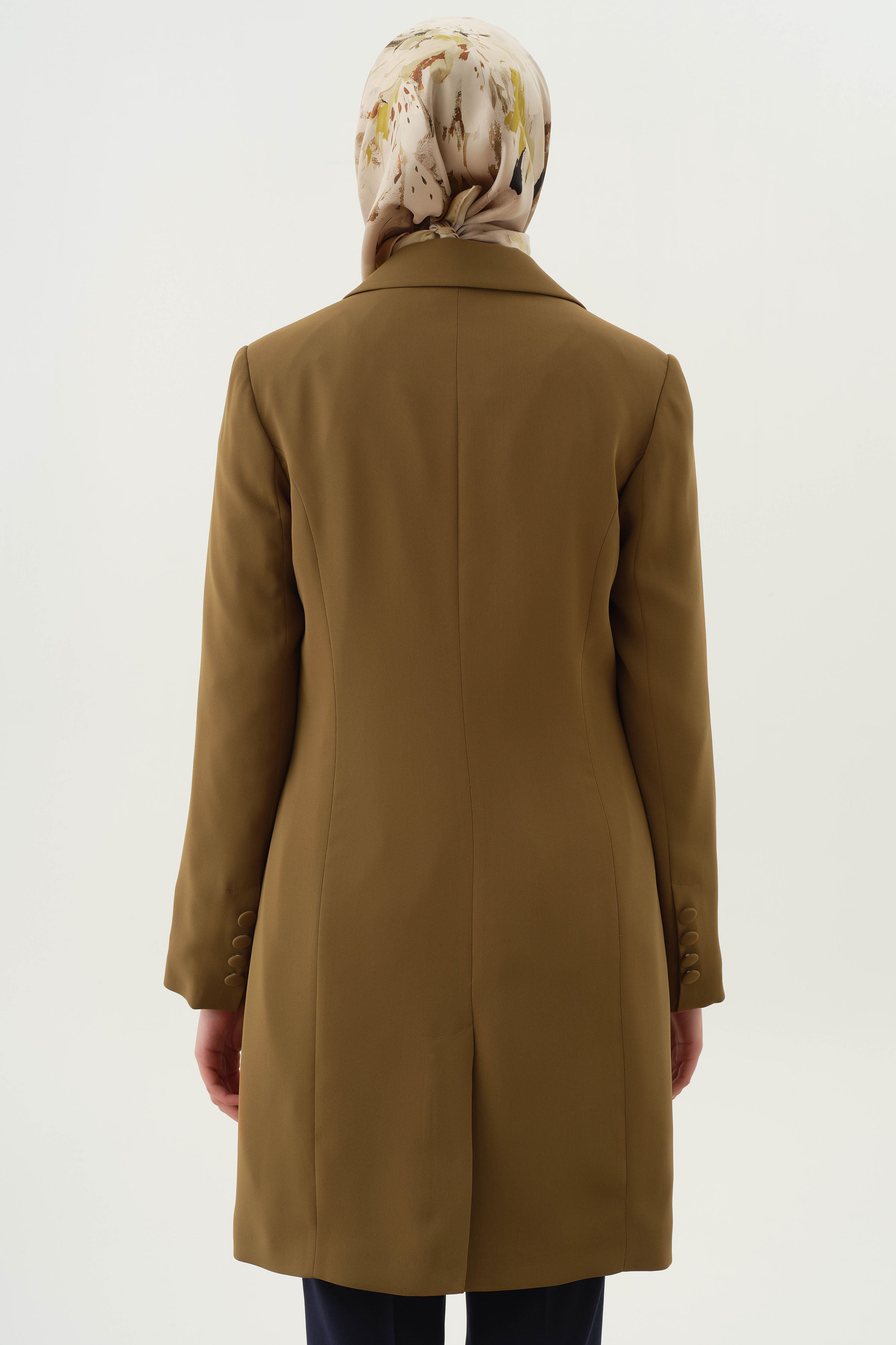 Kruvaze Düğmeli Uzun Basic Ceket - Olive TUGBA