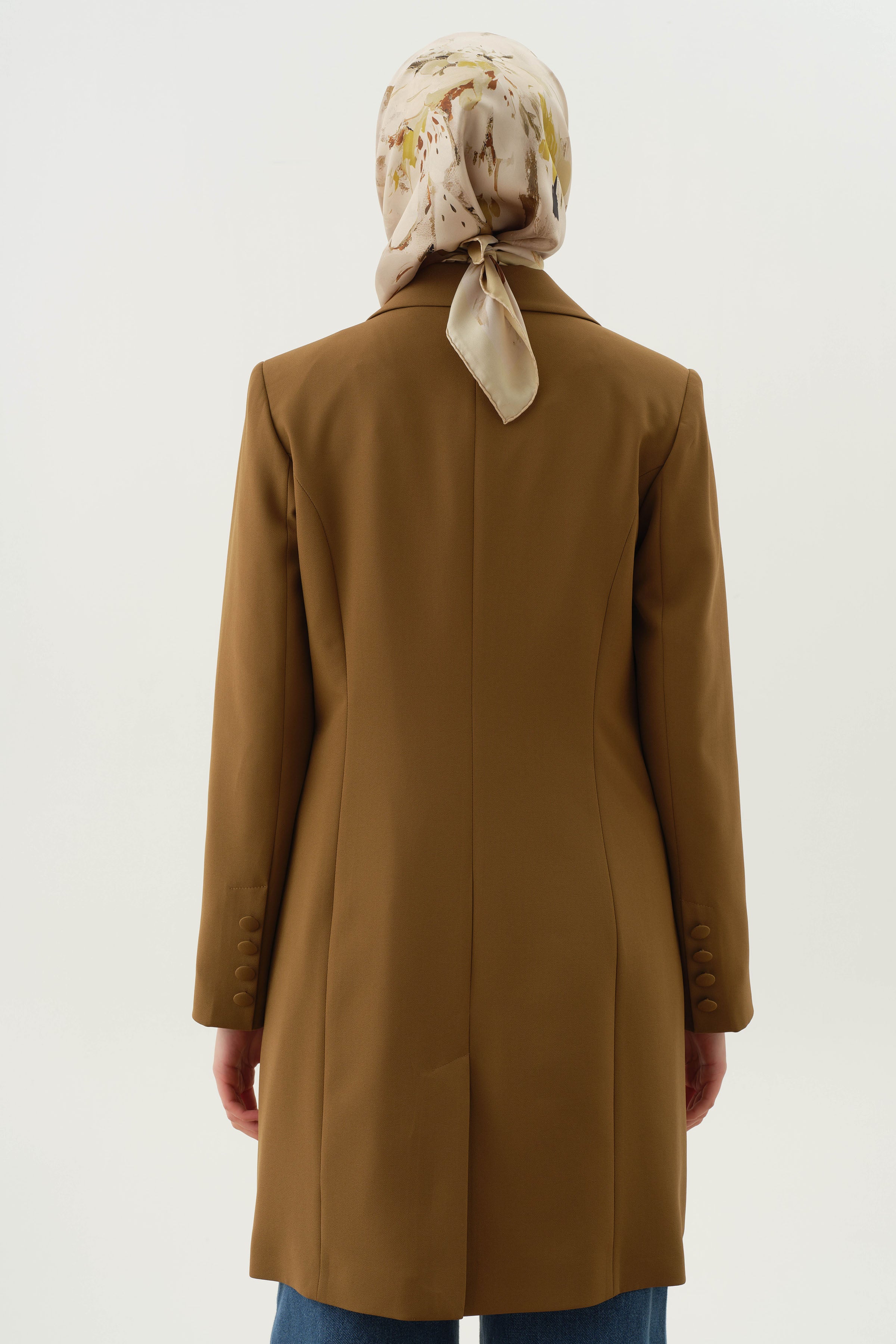 Kruvaze Düğmeli Uzun Basic Ceket - Olive TUGBA