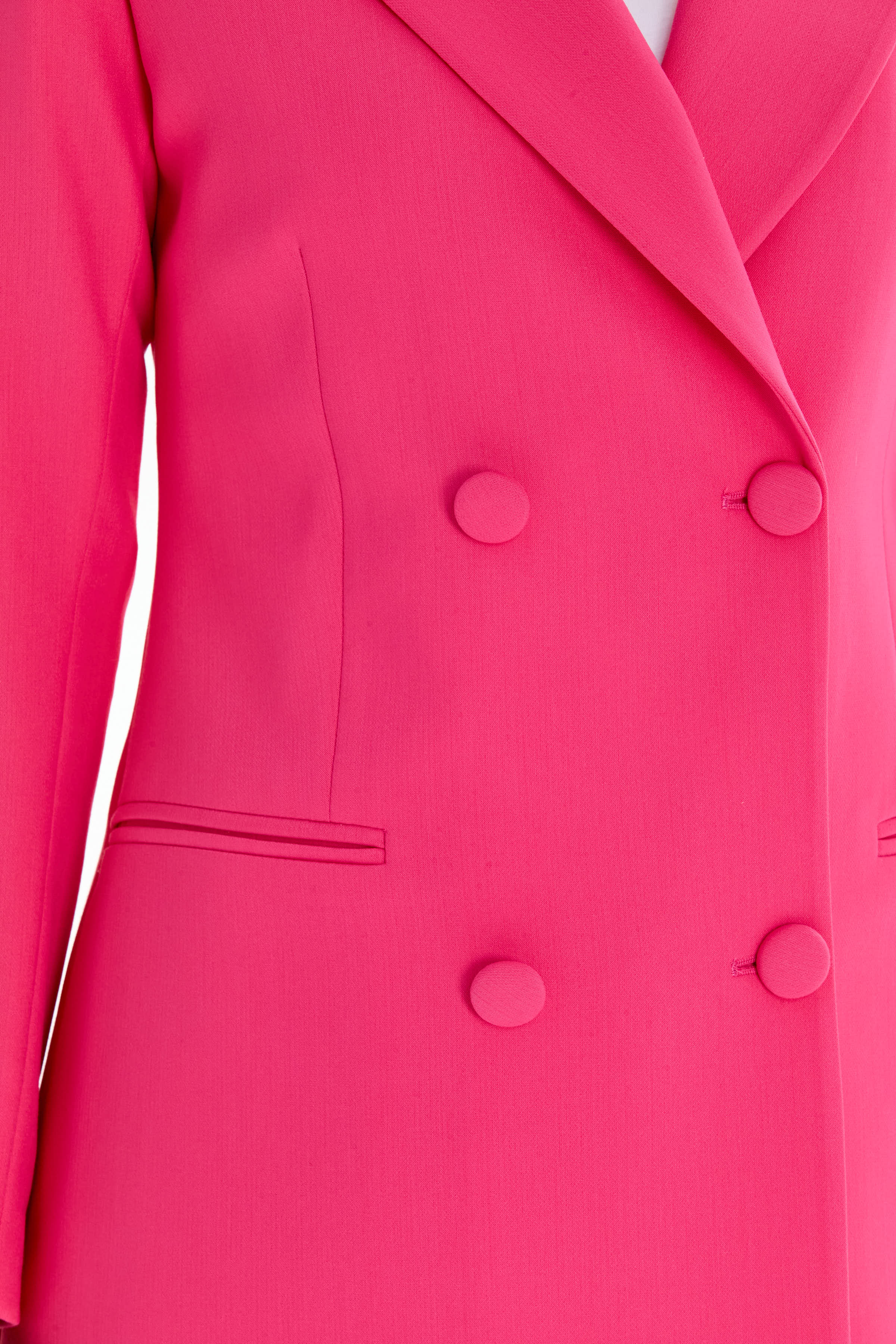 Kruvaze Düğmeli Uzun Basic Ceket - Pembe TUGBA