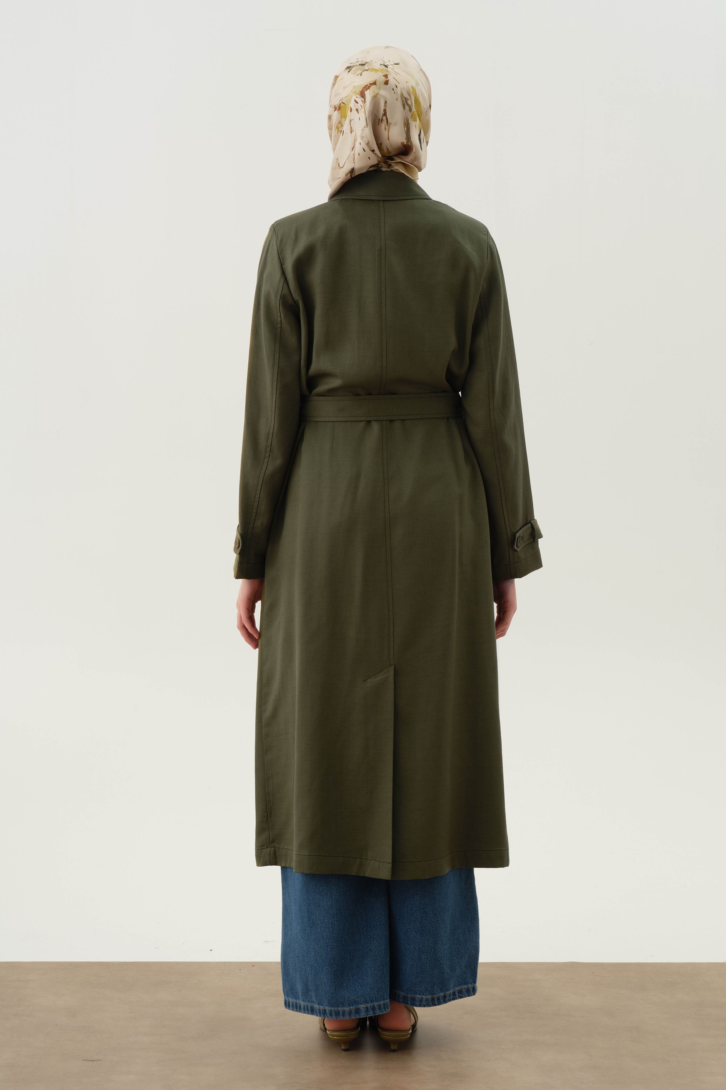 Kruvaze Polo Yakalı Trençkot - Haki TUGBA