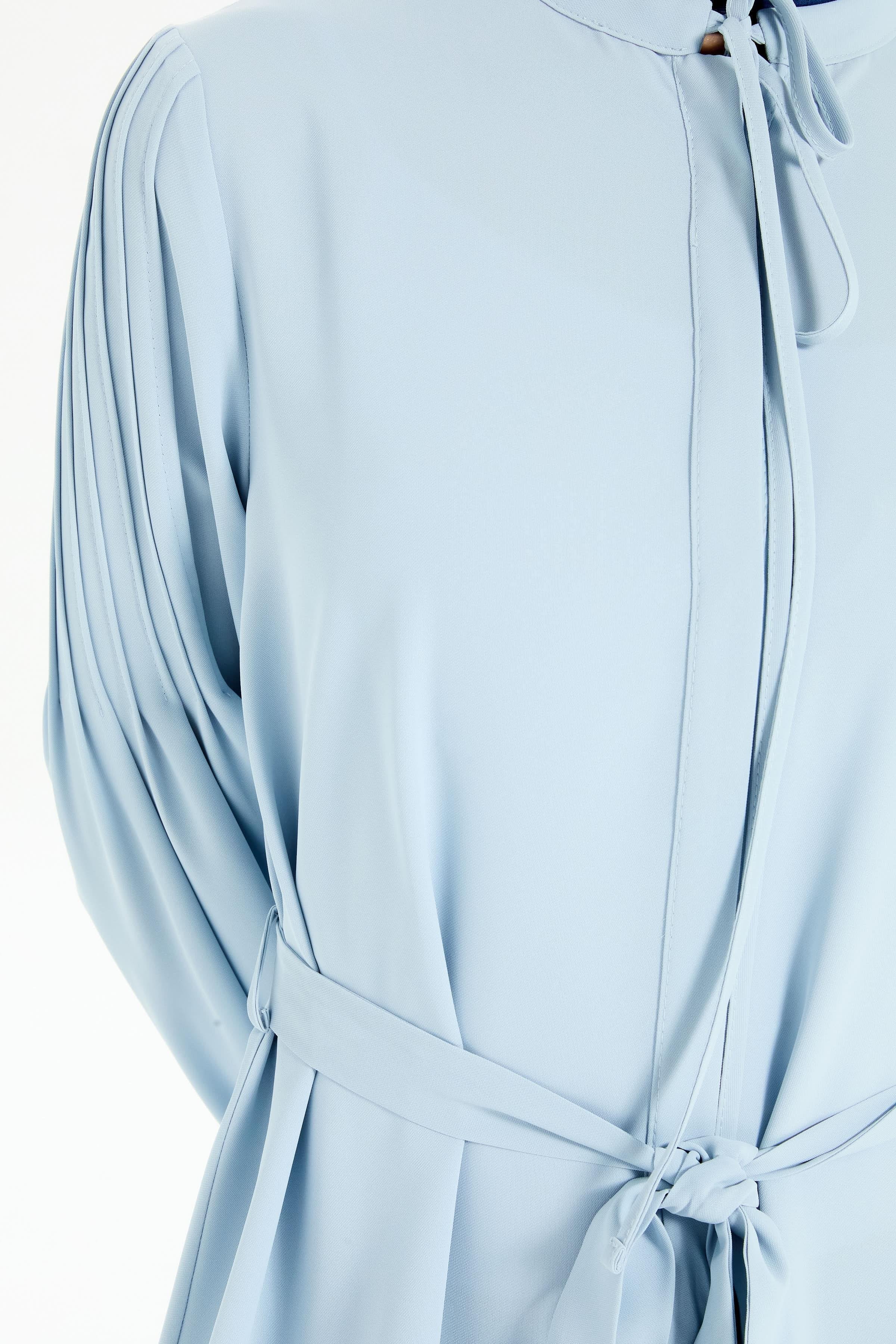 Kumaş Kemerli Kolları Nervürlü Tunik - Açık Mavi TUGBA