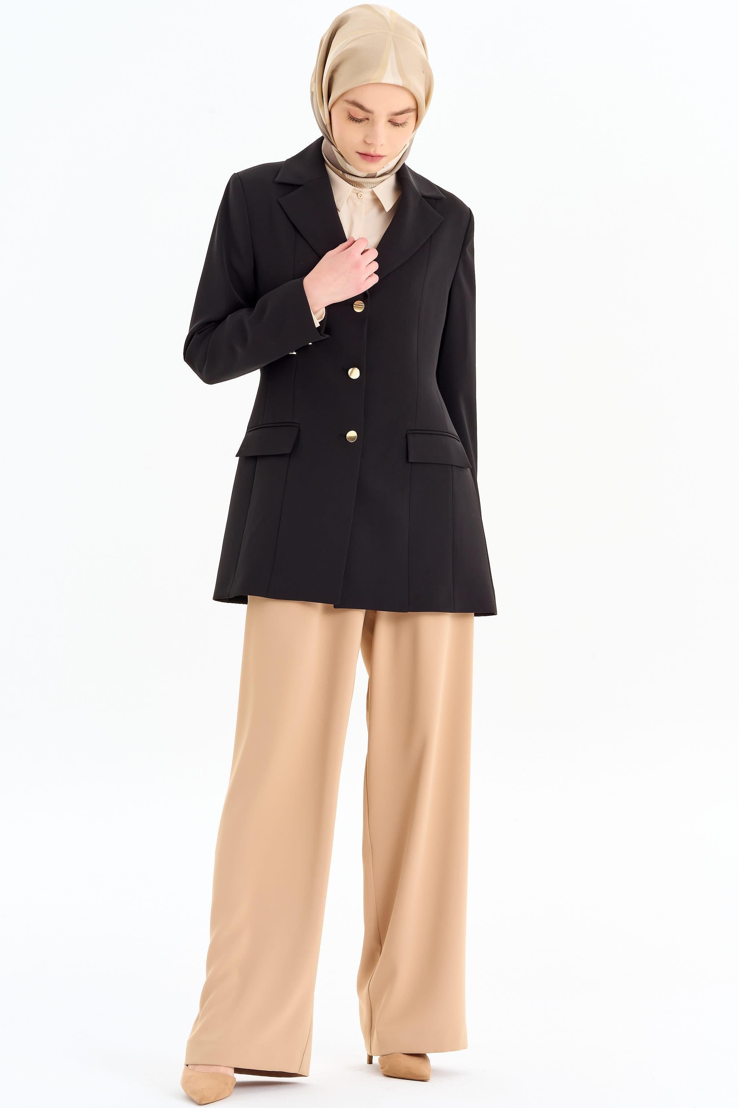 Kuplu Blazer Ceket - Siyah TUGBA