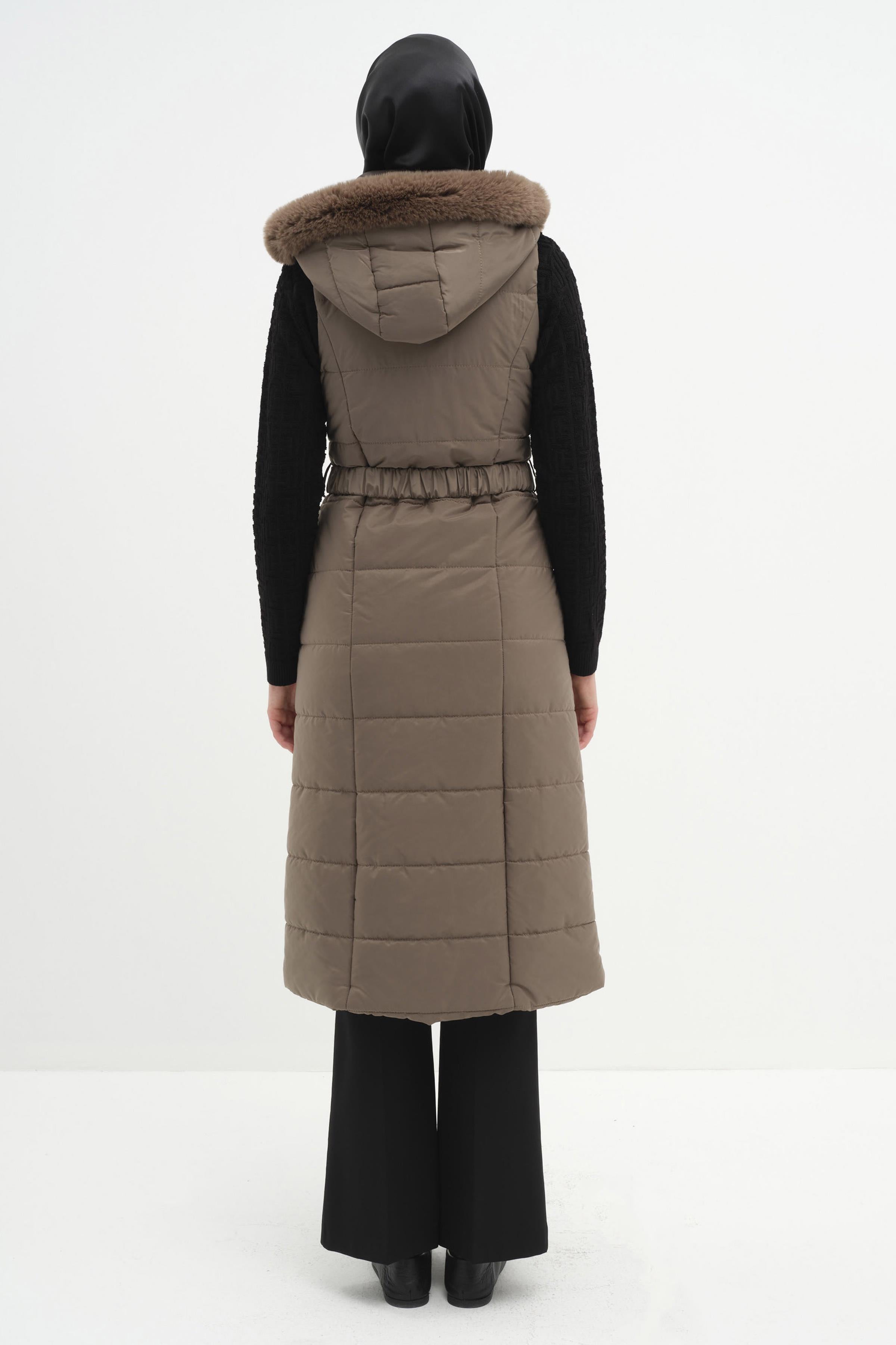 Kürk Kapüşonlu Yelek - Vizon TUGBA