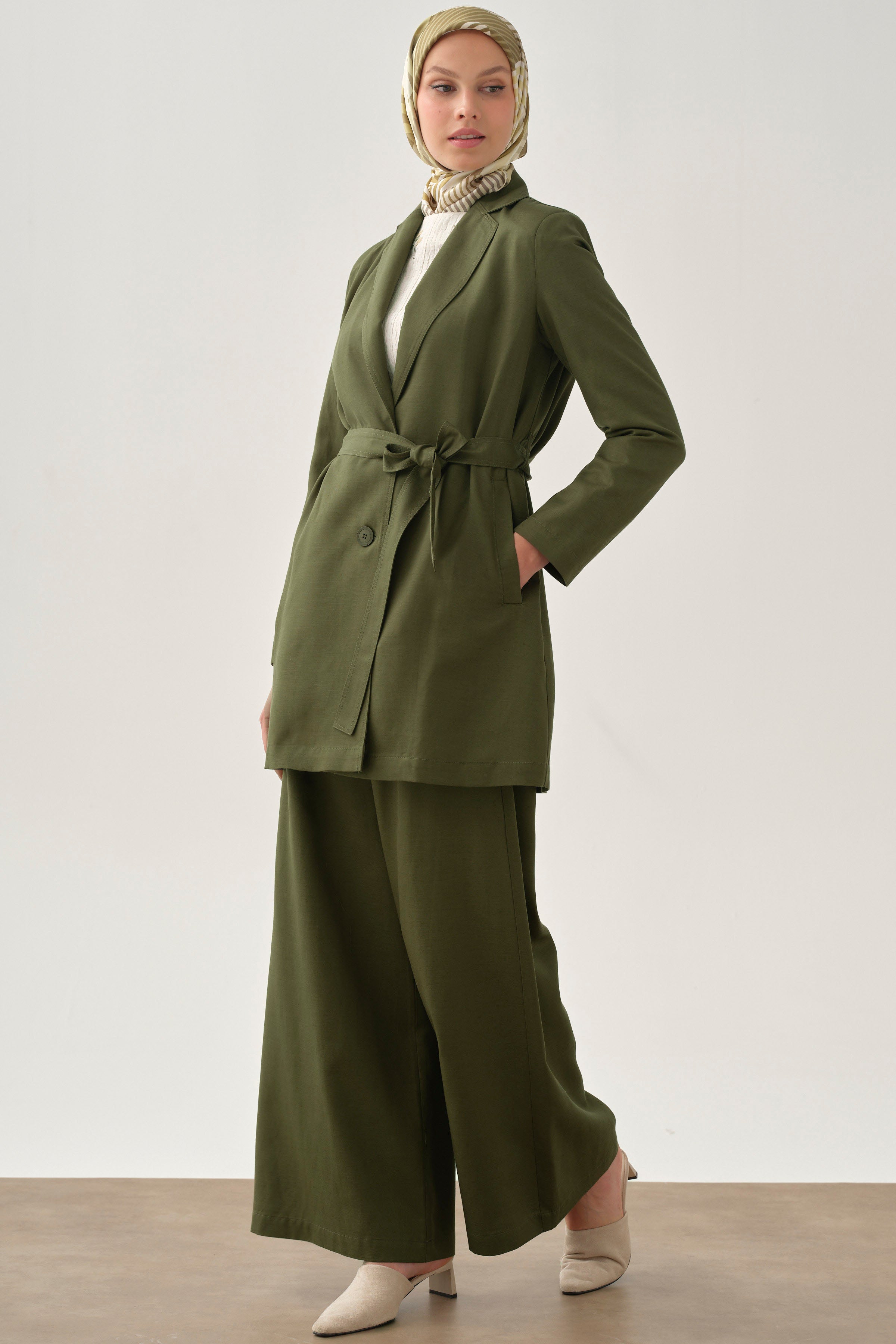 Kuşaklı Blazer Ceket - Haki TUGBA